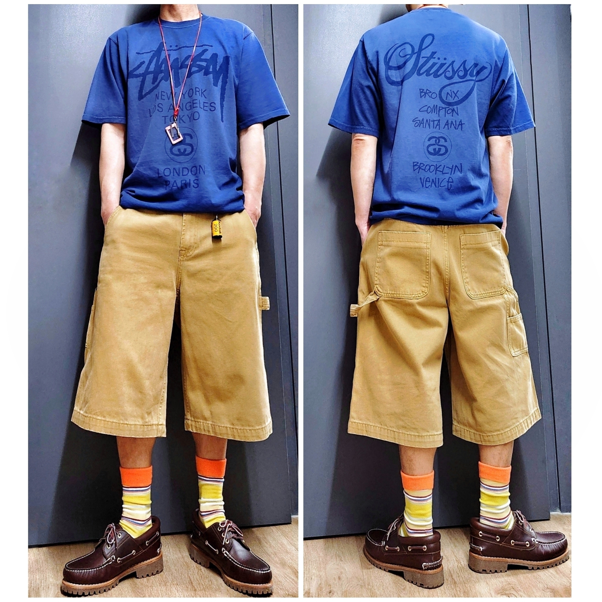 Stussy World Tour T-Shirt Sun Faded Navy, Timberland Classic 3-Eye Boat Shoes Brown - Wide 착용 스타일