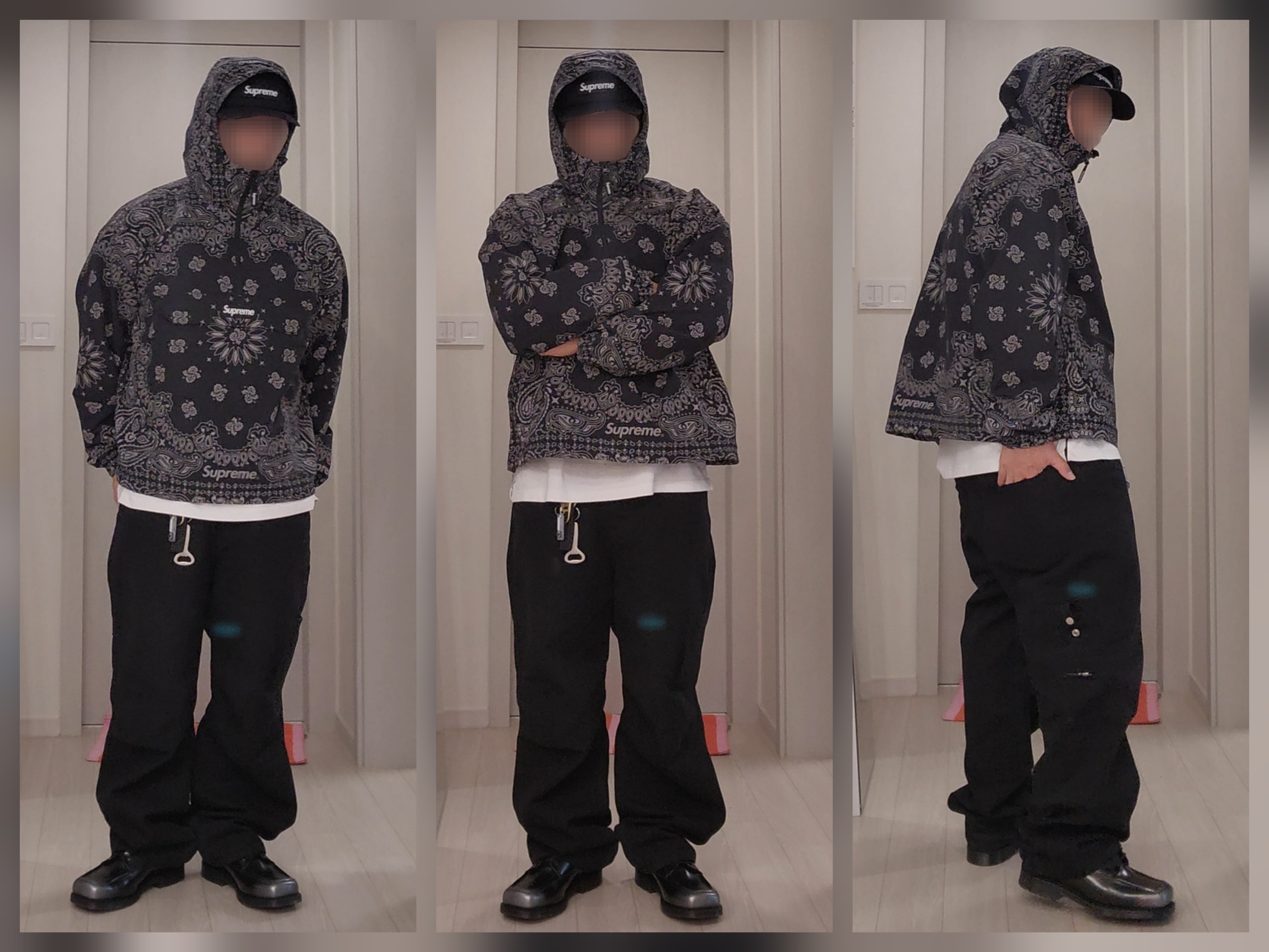 Supreme Reflective Bandana Anorak Black - 26SS, Supreme Gore-Tex Camp Cap Black - 26SS 착용 스타일 - 1