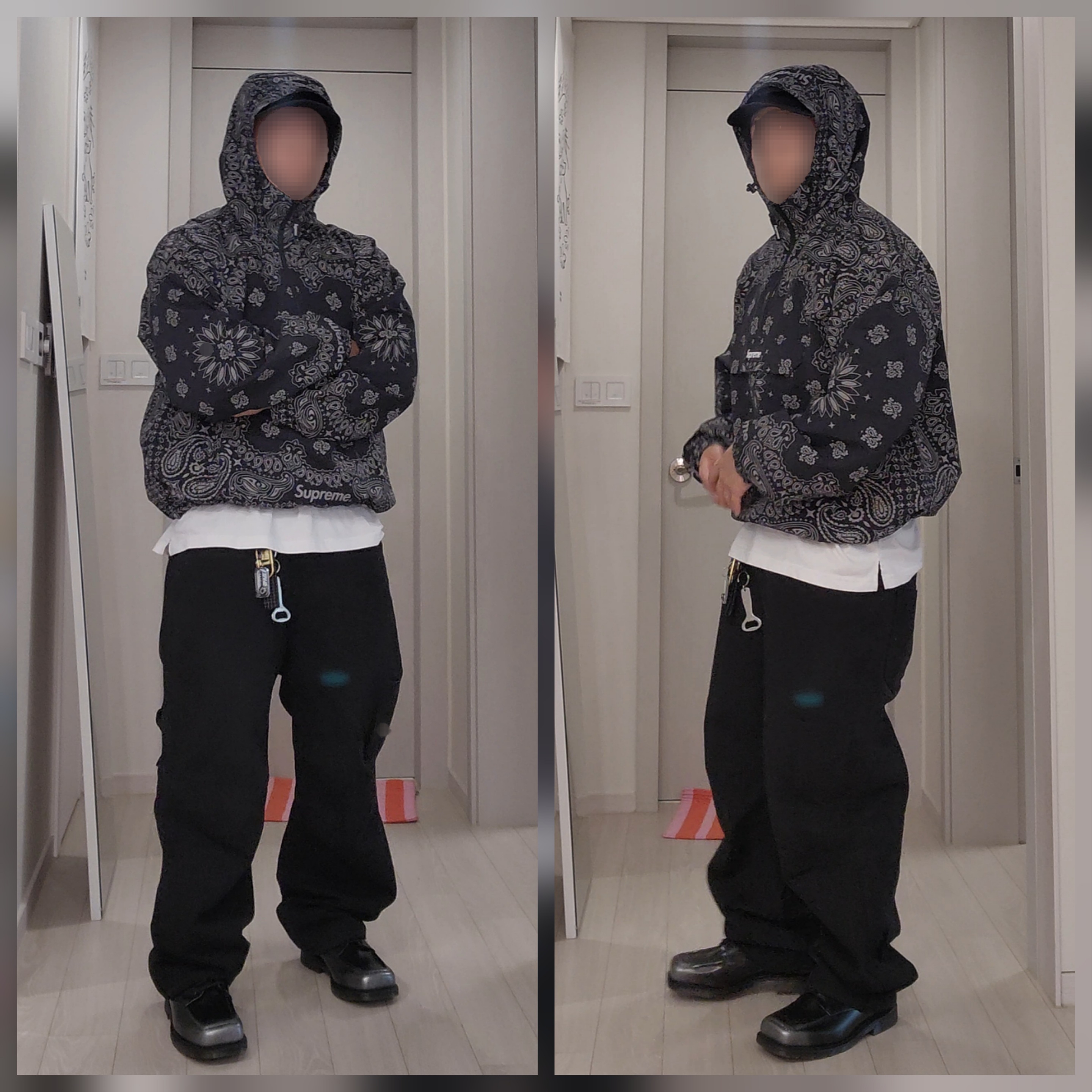 Supreme Reflective Bandana Anorak Black - 26SS, Supreme Bottle Opener Keychain Silver - 24FW 착용 스타일 - 1
