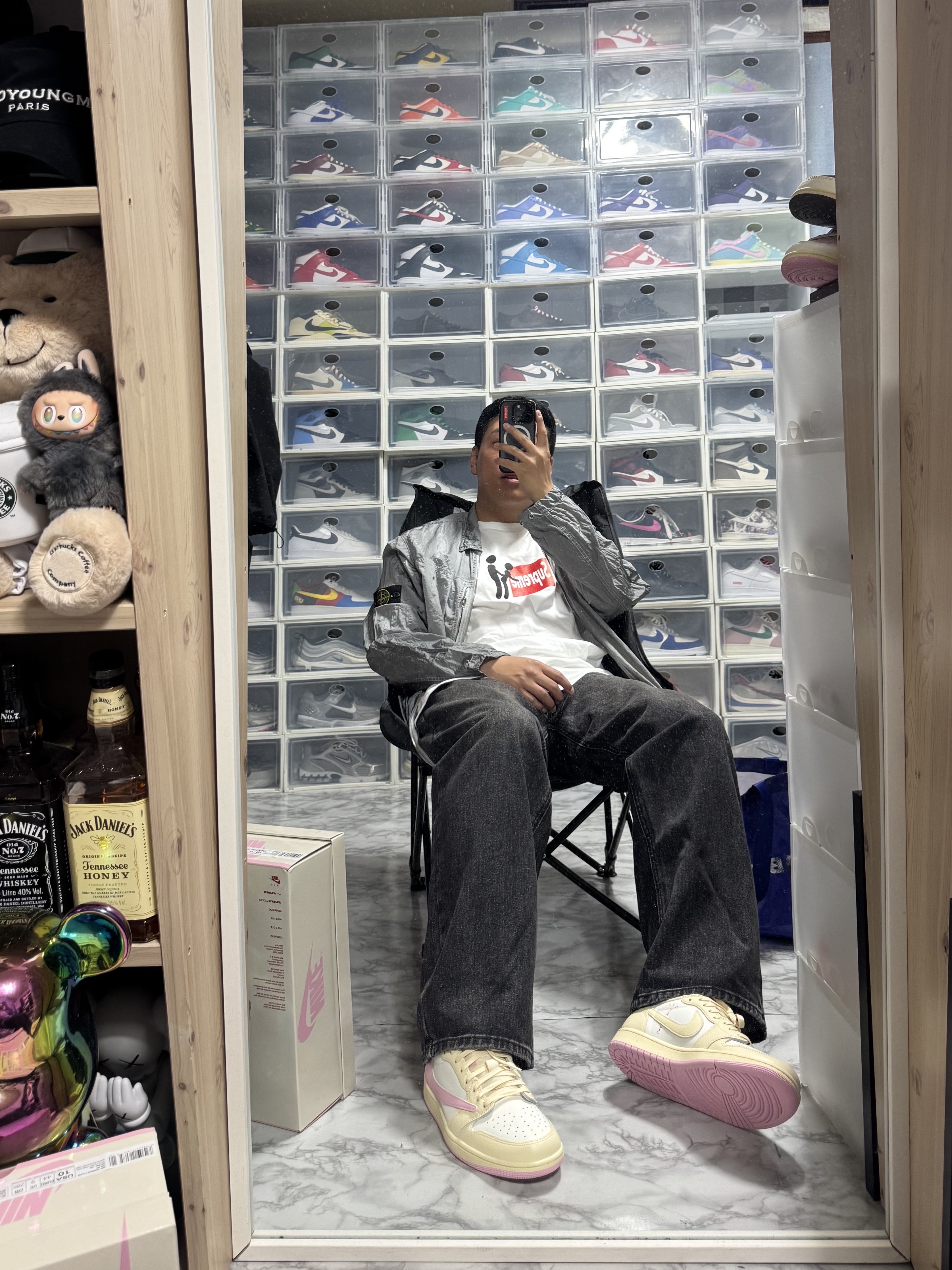 Jordan 1 x Travis Scott Retro Low OG SP Sail Tropical Pink, Jordan 1 x Travis Scott Retro Low OG SP Muslin Shy Pink 착용 스타일 - 2