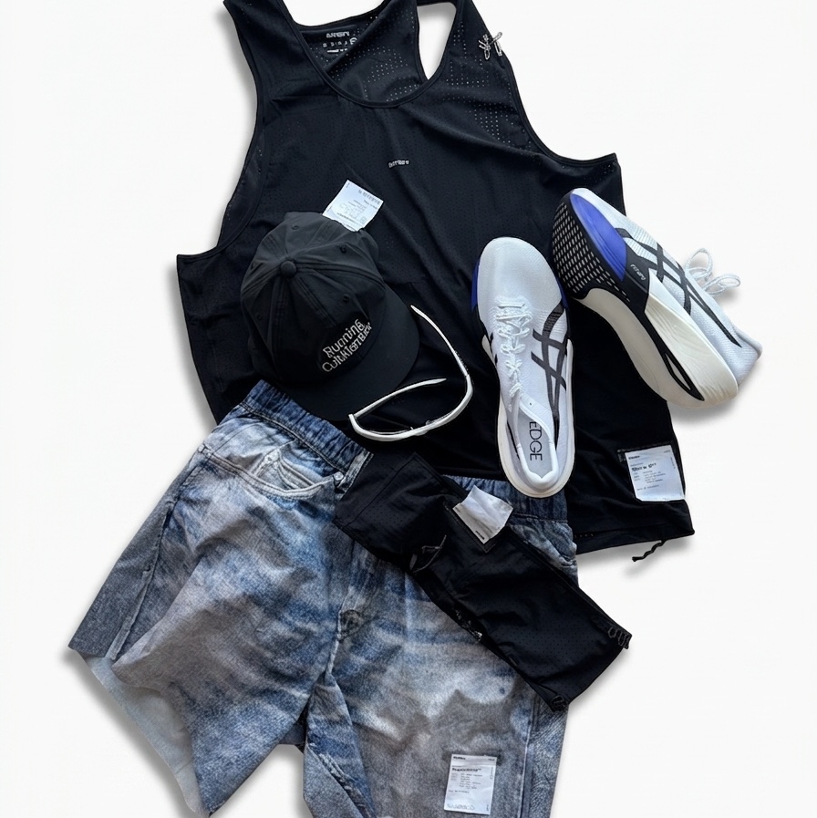 Satisfy Peaceshell 5 Inch Unlined Shorts Digital Denim, Satisfy Space-O Singlet Black 착용 스타일 - 4