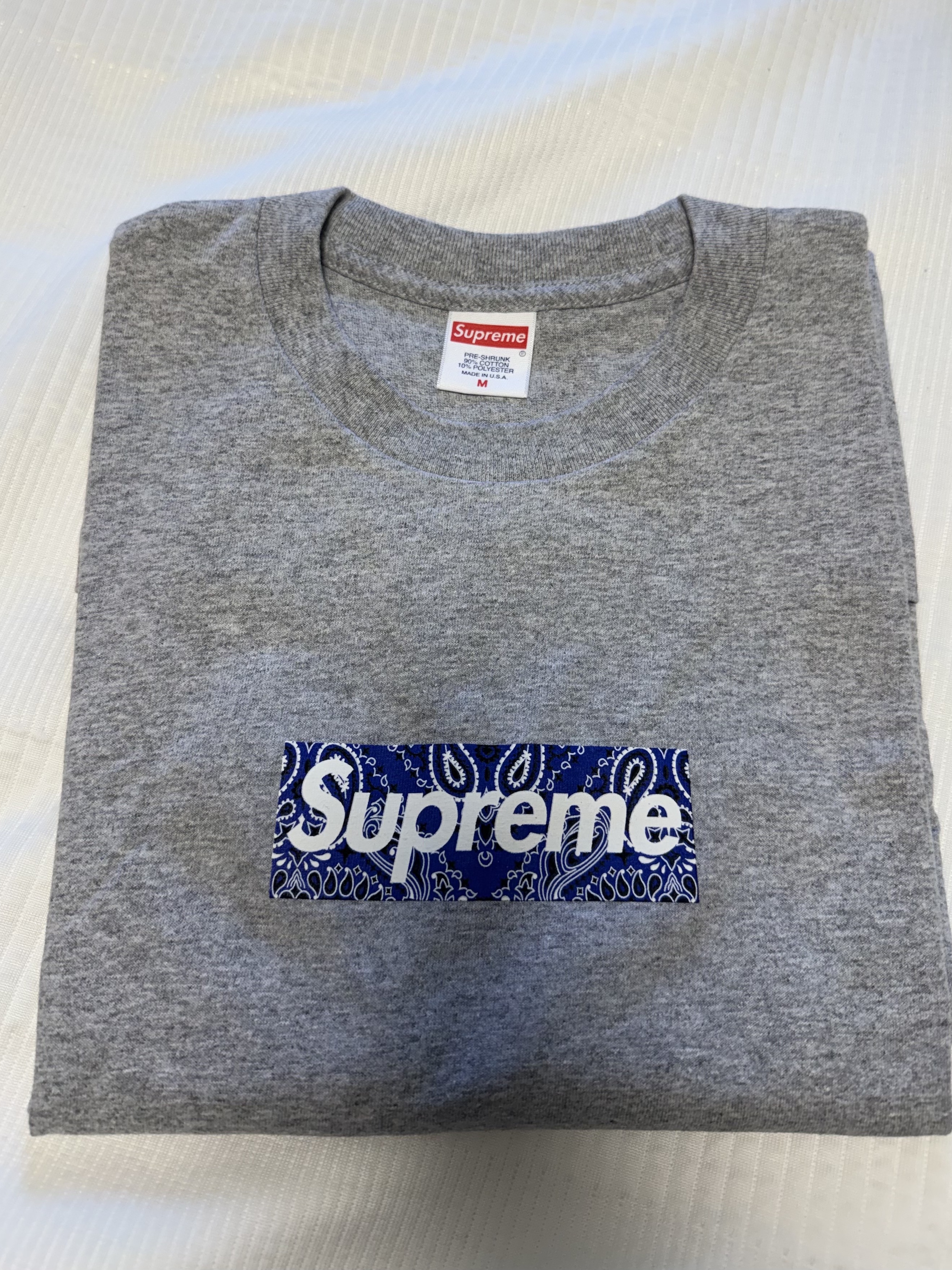 Supreme Bandana Box Logo T-Shirt Heather Grey - 19FW 착용 스타일