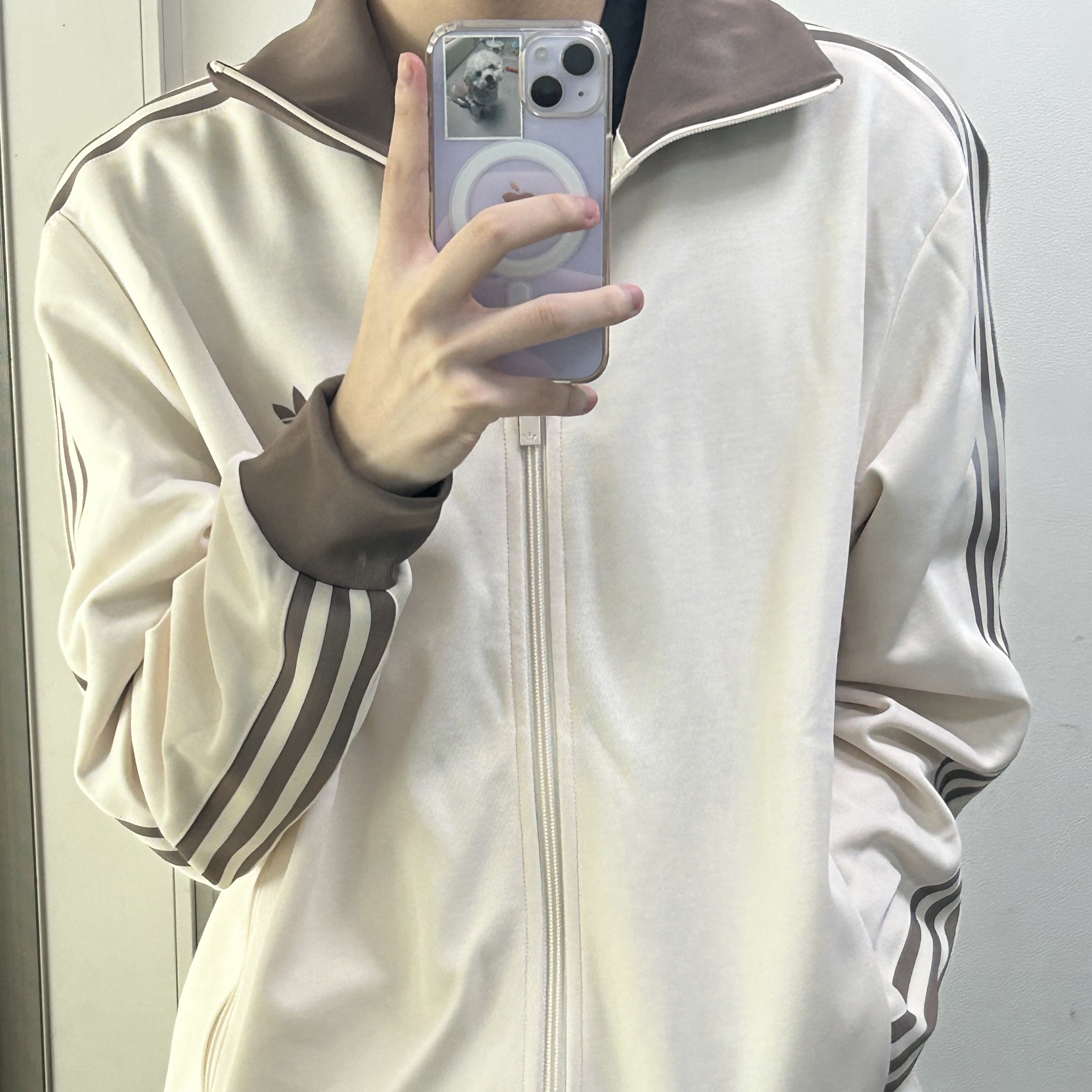 Adidas Adicolor Classic Beckenbauer Track Top Wonder White Trace Brown - KR Sizing 착용 스타일 - 1