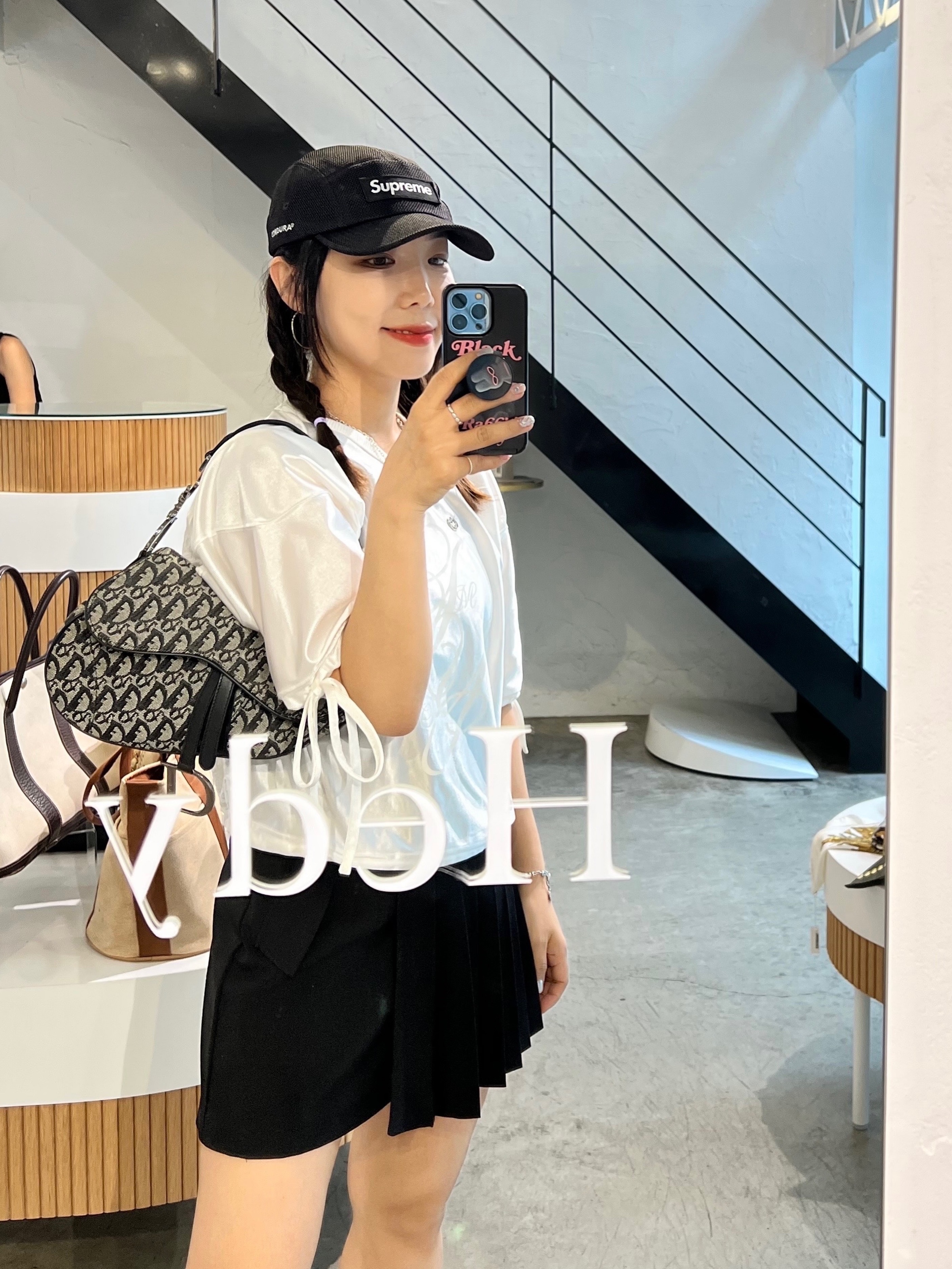 Supreme Mesh Cordura Camp Cap Black - 23SS, Dior Mini Saddle Bag with Strap Blue Dior Oblique Jacquard 착용 스타일 - 1