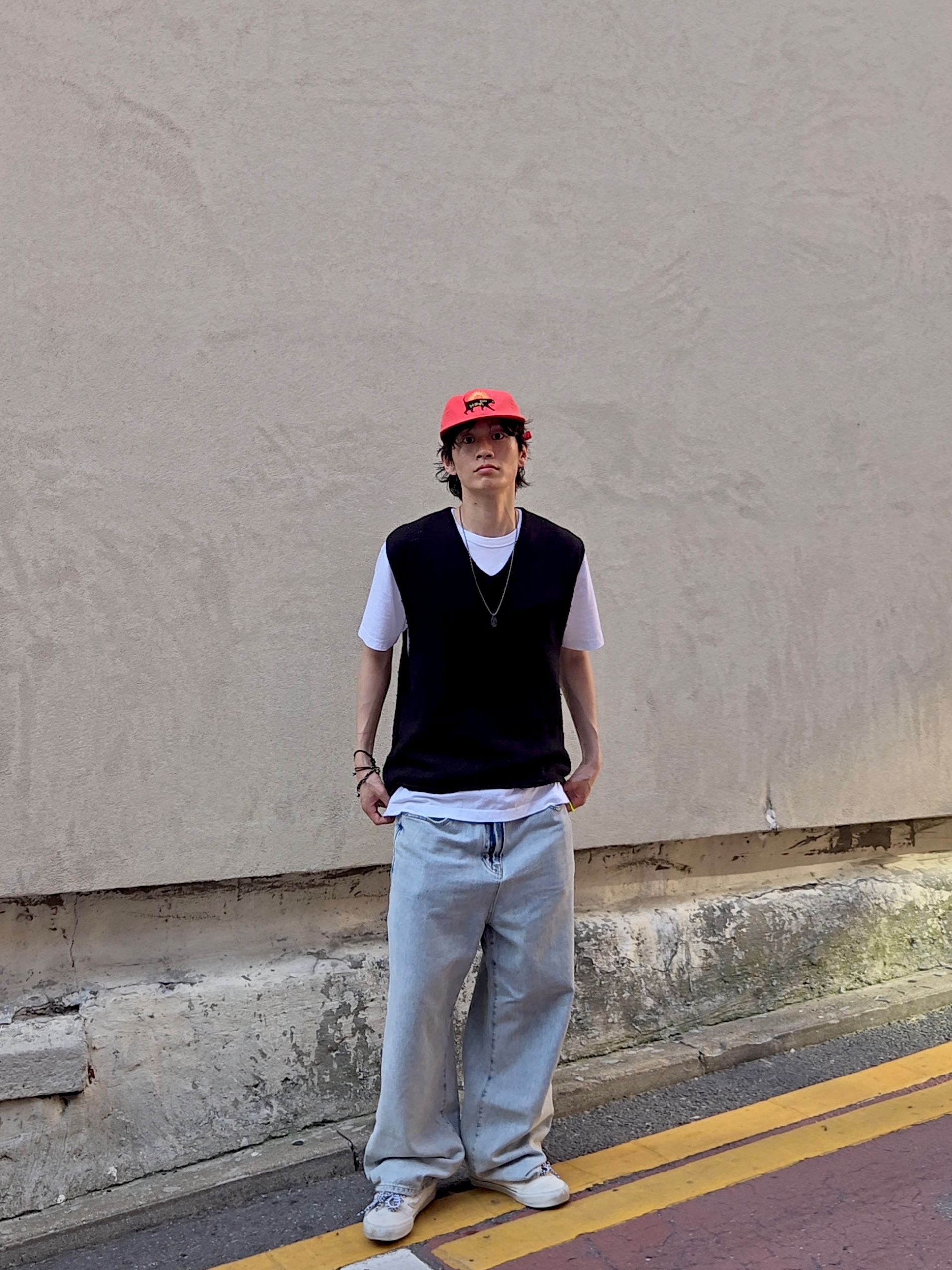 Hello Sunrise Washed Sunrise Cat Logo 6Panel Cap Scarlet Orange, Vans Vault Knu-Skool VLT LX Suede Marshmallow 착용 스타일 - 1