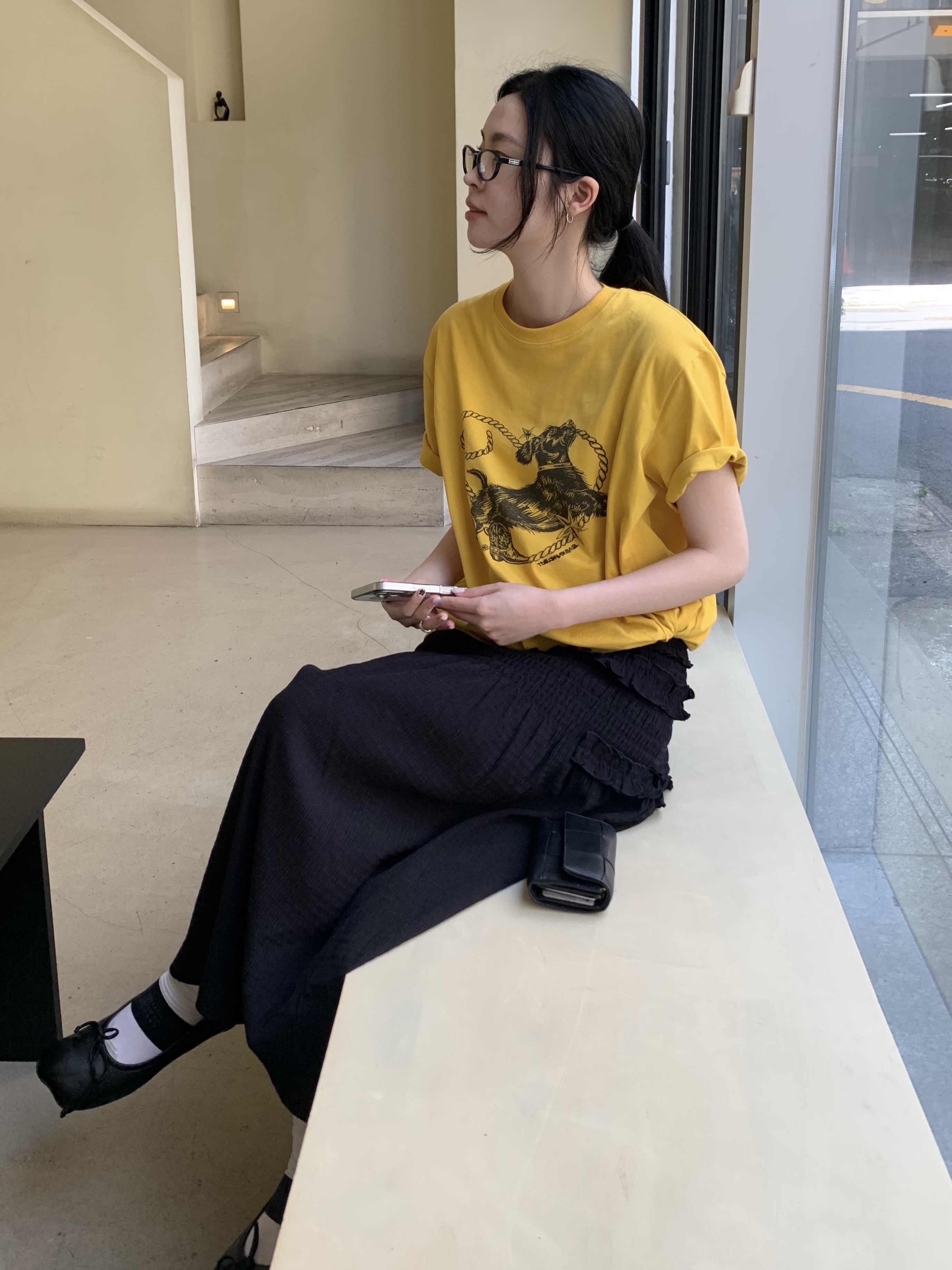 (W) MM6 Maison Margiela Anatomic Numeric Ballerinas Black 착용 스타일 - 1