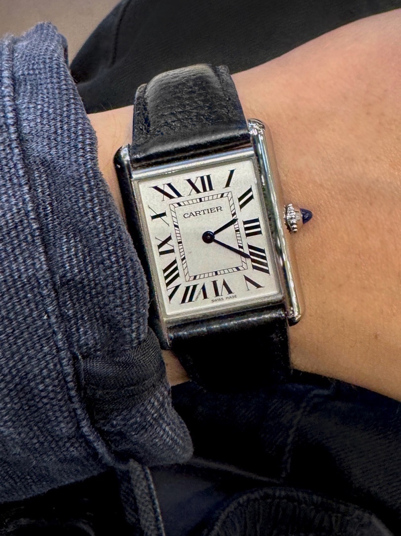 Cartier Tank Must Watch Large Quartz Steel Calfskin Black, Xlim EP.8 05 Jacket Dark Brown 착용 스타일