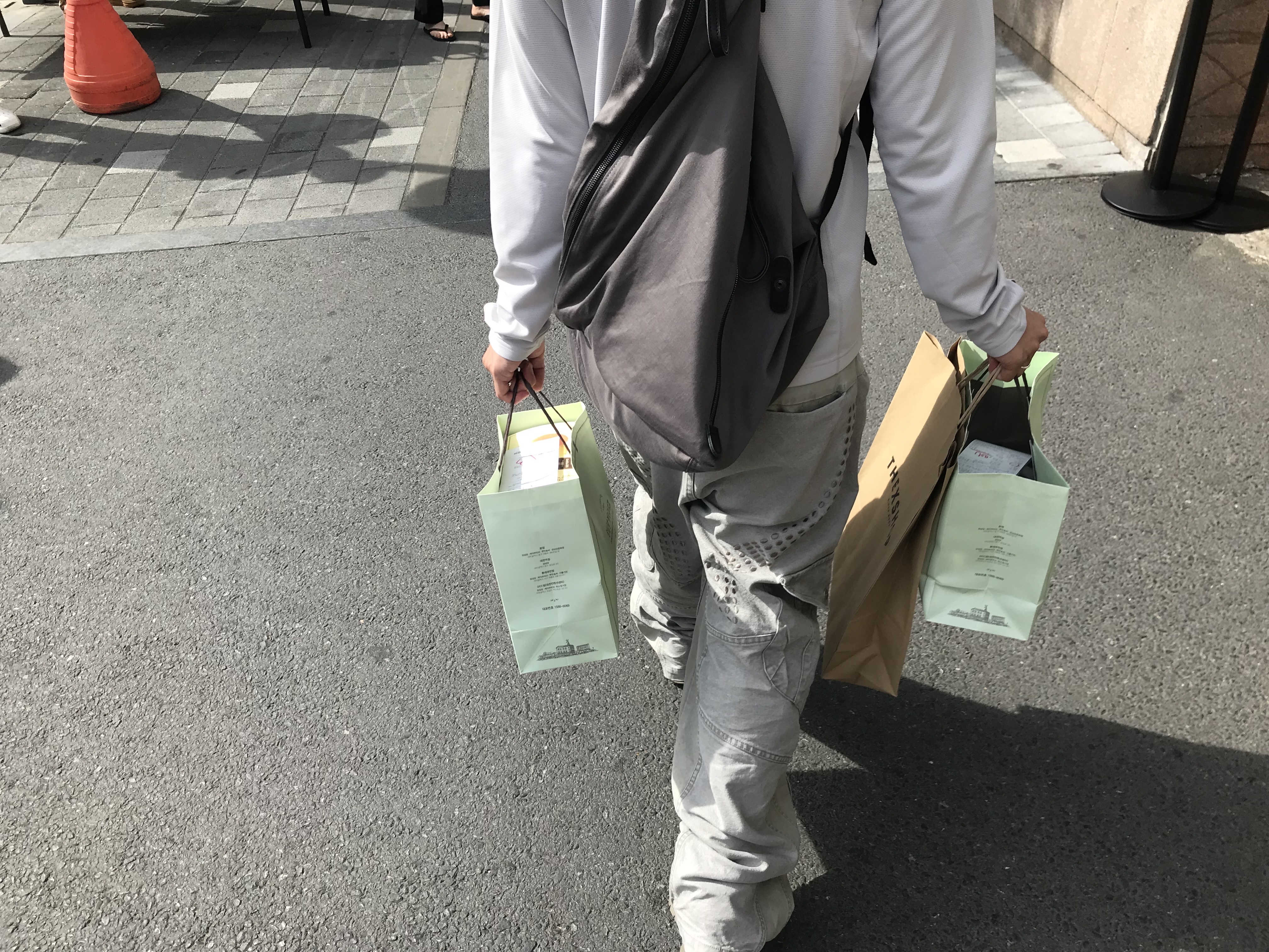 Ignota Core:13 Vein Cargo Pants Warm Grey, Montbell Cool Hooded Light Gray 착용 스타일