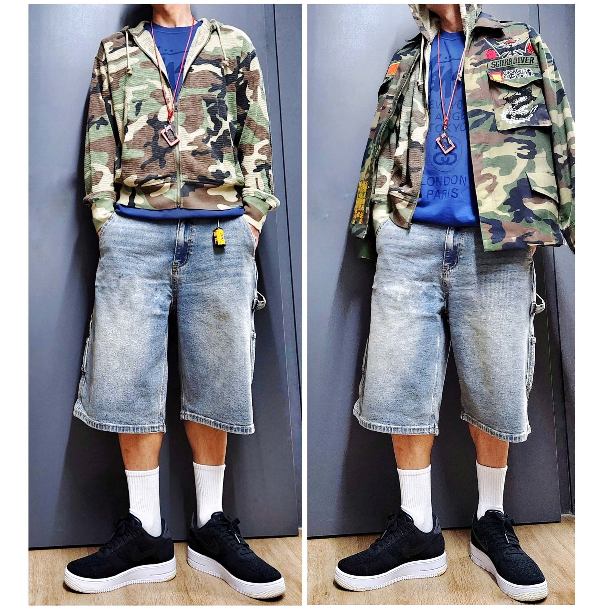 Stussy Lightweight Thermal Hoodie Camo, Nike Air Force 1 Ultra Flyknit Low PRM Black White 착용 스타일 - 3
