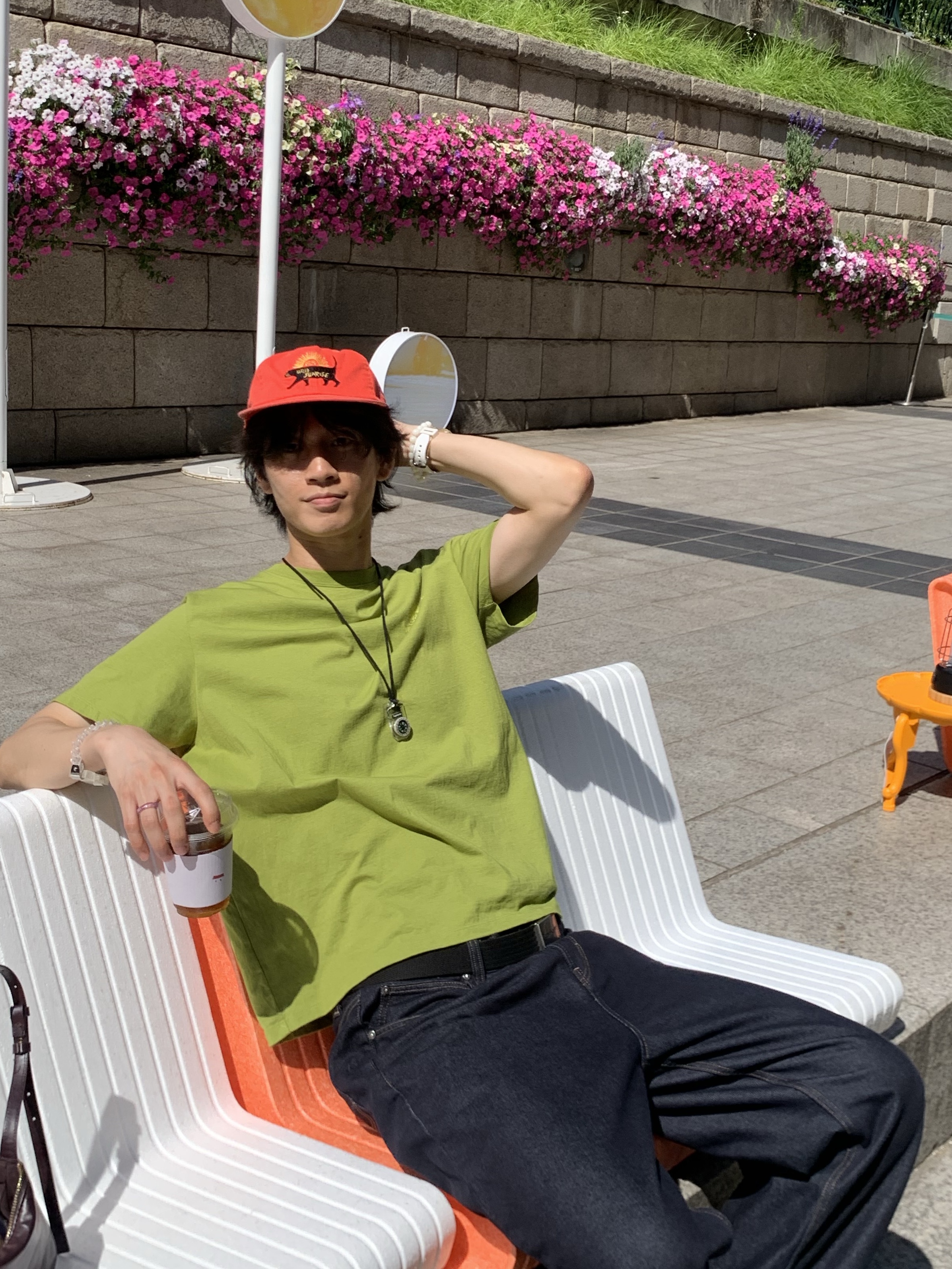 Hello Sunrise Washed Sunrise Cat Logo 6Panel Cap Scarlet Orange, Supreme x The North Face Compass Necklace Clear - 18FW 착용 스타일 - 3