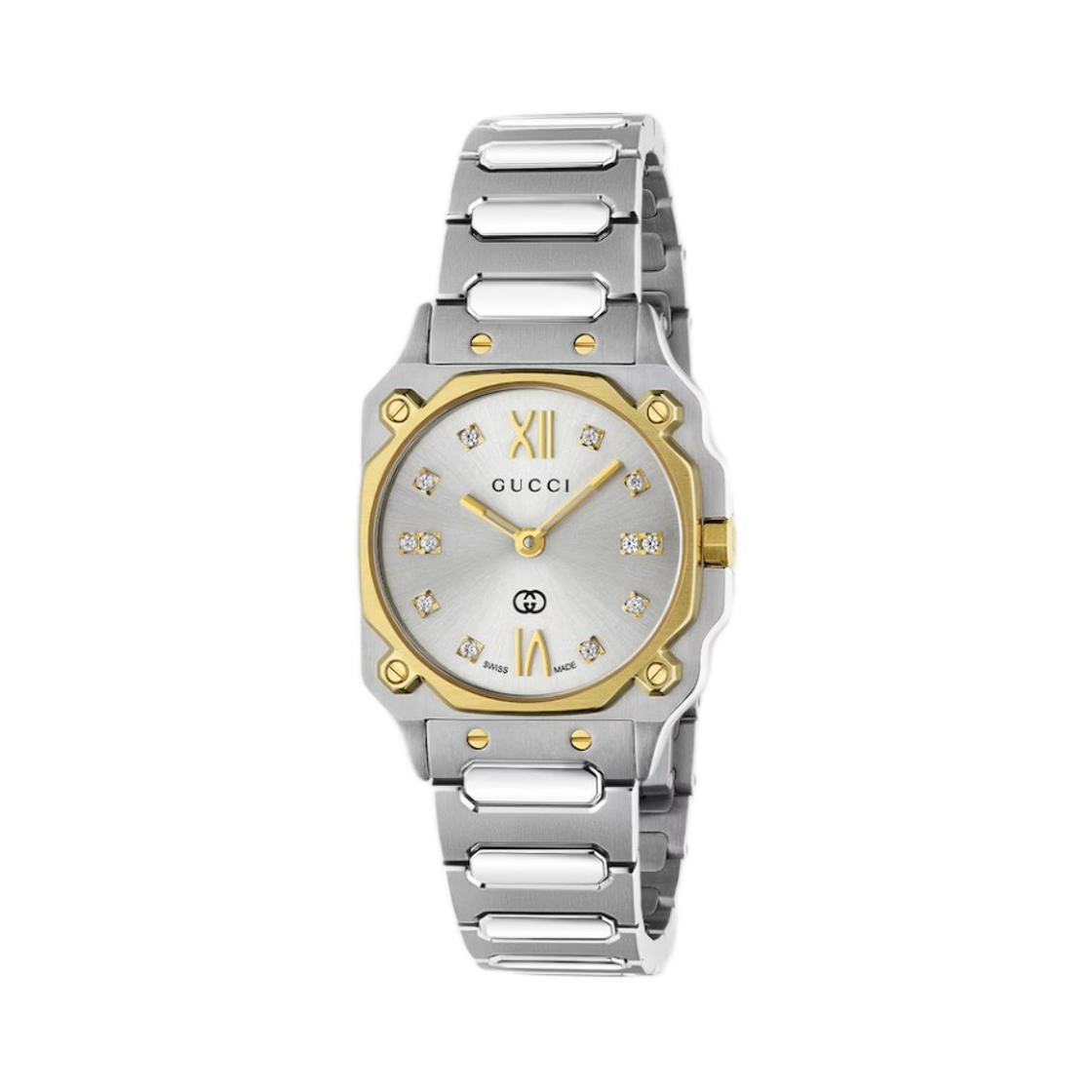 (W) 구찌 G 플랫 쿼츠 24mm 스테인리스 스틸 실버 다이아몬드((W) Gucci G Flat Quartz 24mm Stainless Steel Silver Diamond) - 1