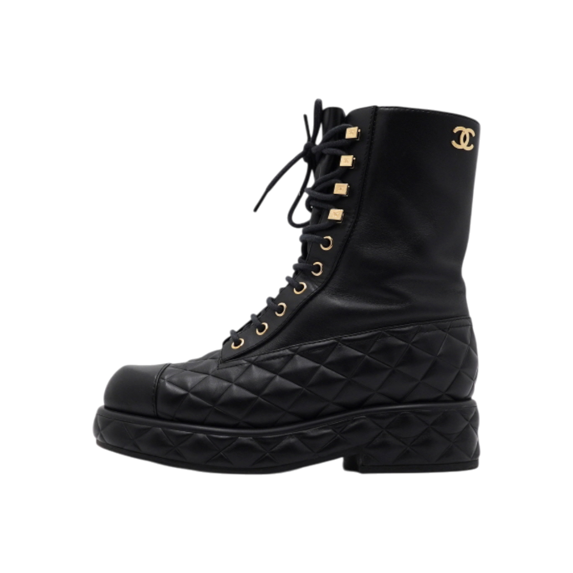 샤넬 G39518 블랙 퀼티드 금장 CC 로고 여성 워커 부츠aa64287(Chanel G39518 Black Quilted Gold CC Logo Women Walker Boots) - 1