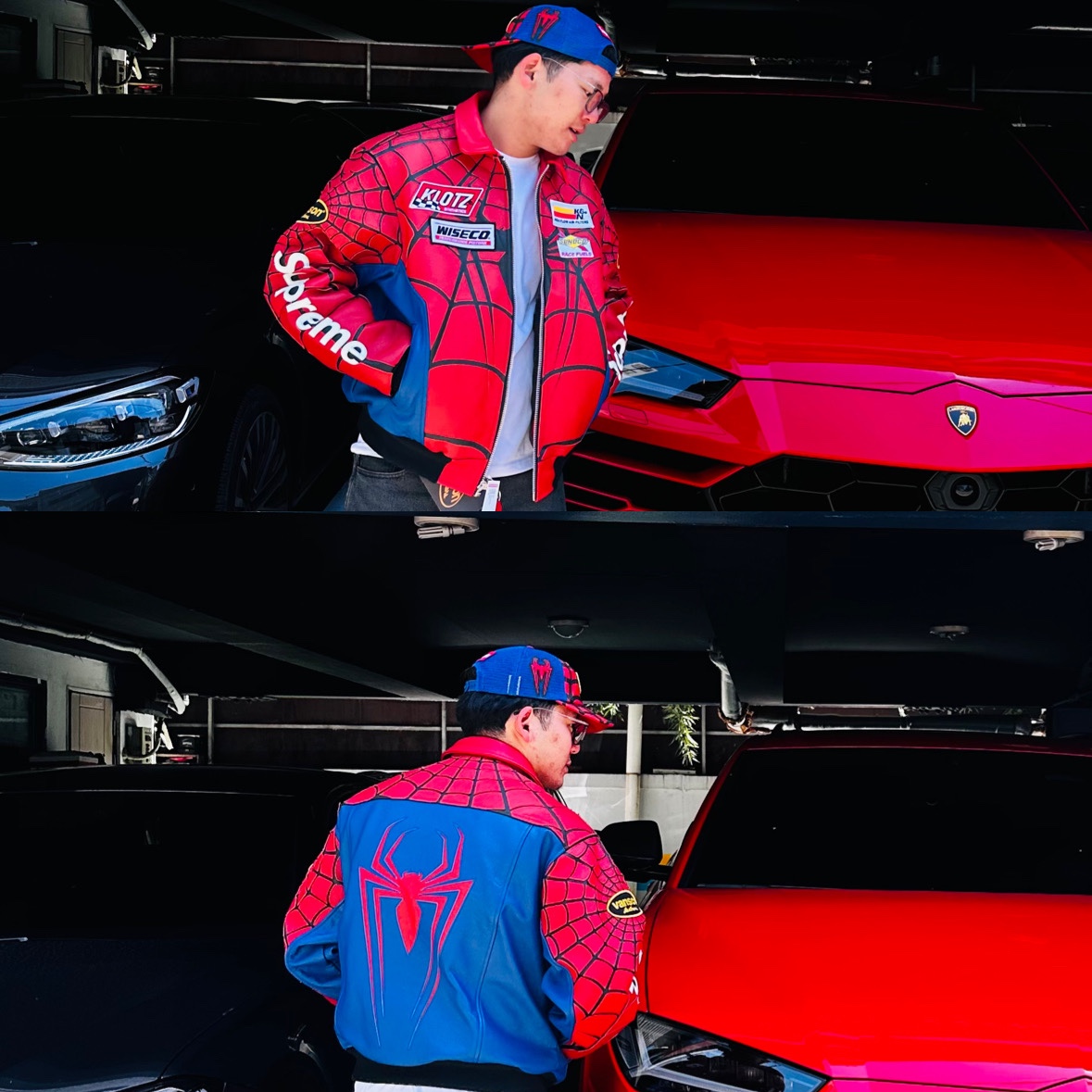 Supreme x Vanson Leathers Spider-Man Mesh Back 6-Panel Red - 26SS, Supreme x Vanson Leathers Spider-Man Jacket Red - 26SS 착용 스타일