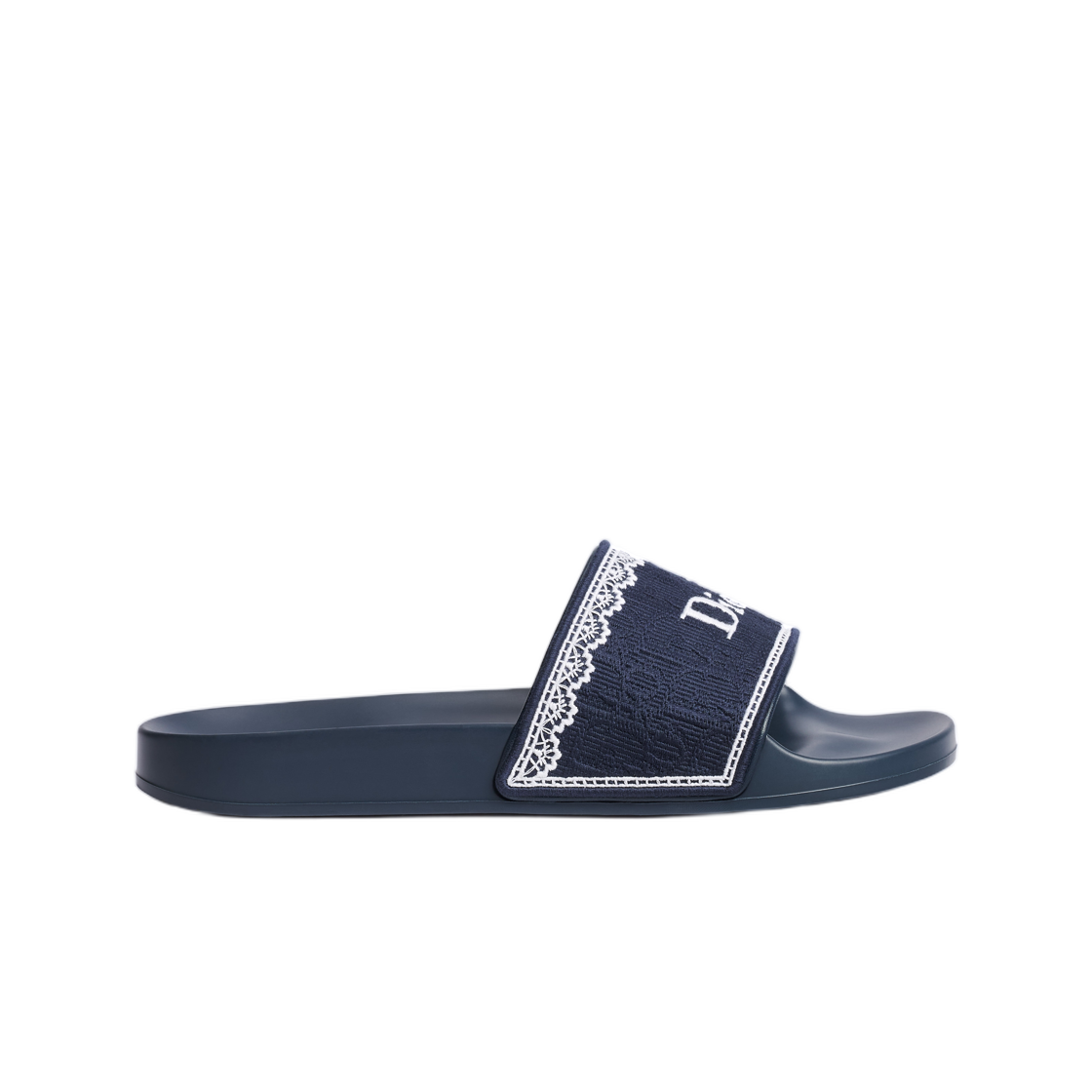 KCO671DET-S32N Dior Dentelle Slide Dior Oblique Embroidered Cotton & Lace Navy Blue White