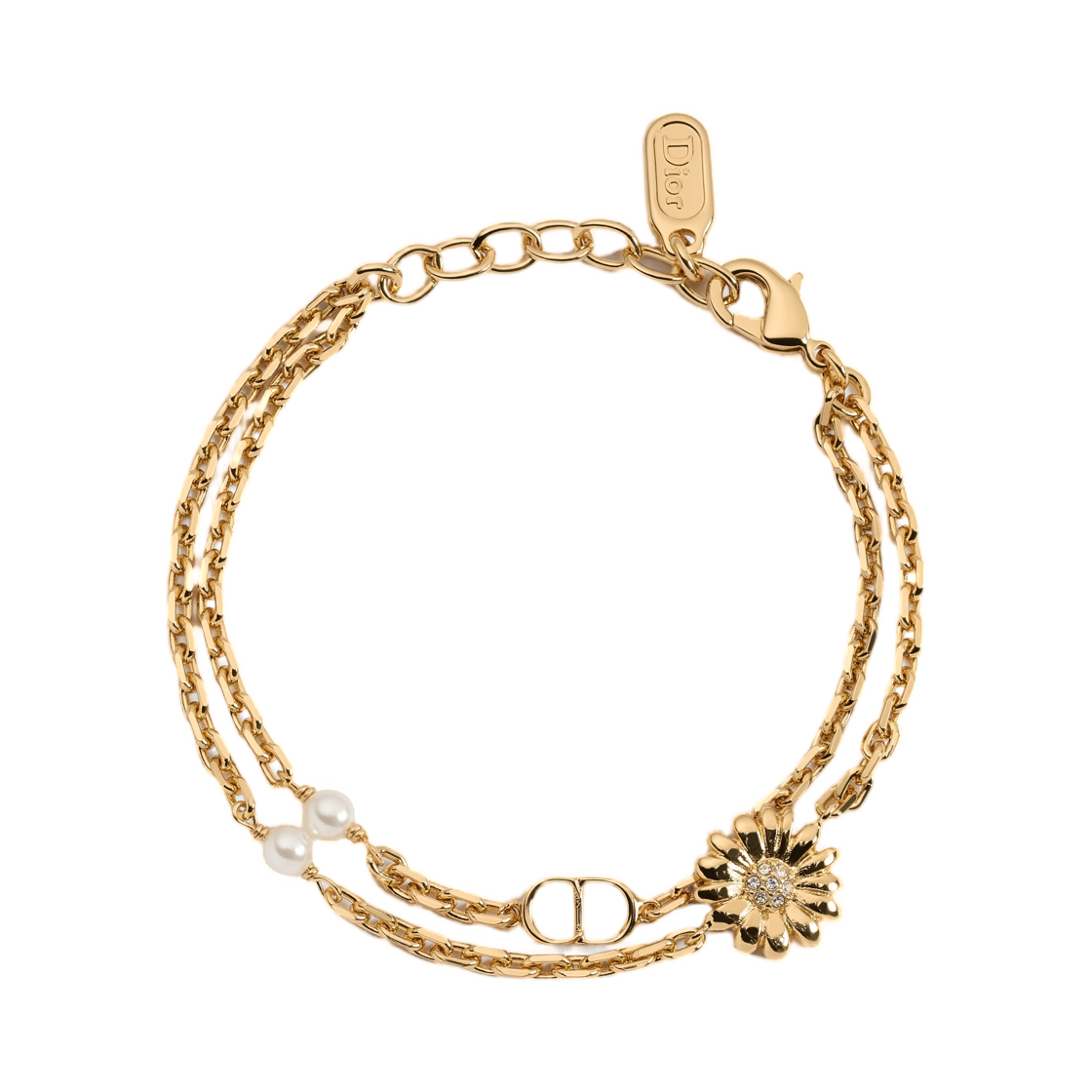 B3418WOMCY-D319 Dior CD Multi Flower Bracelet Silver Finish Metal Resin Pearl And Crystals Gold White