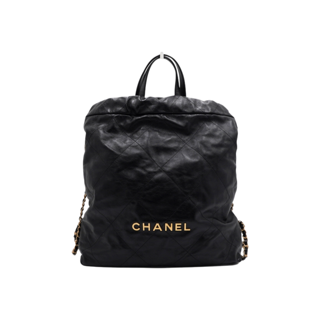 ITEEVQ5VAPMD Chanel 22 Black Leather Quilted Top Handle Tote & Gold Chain Backpack