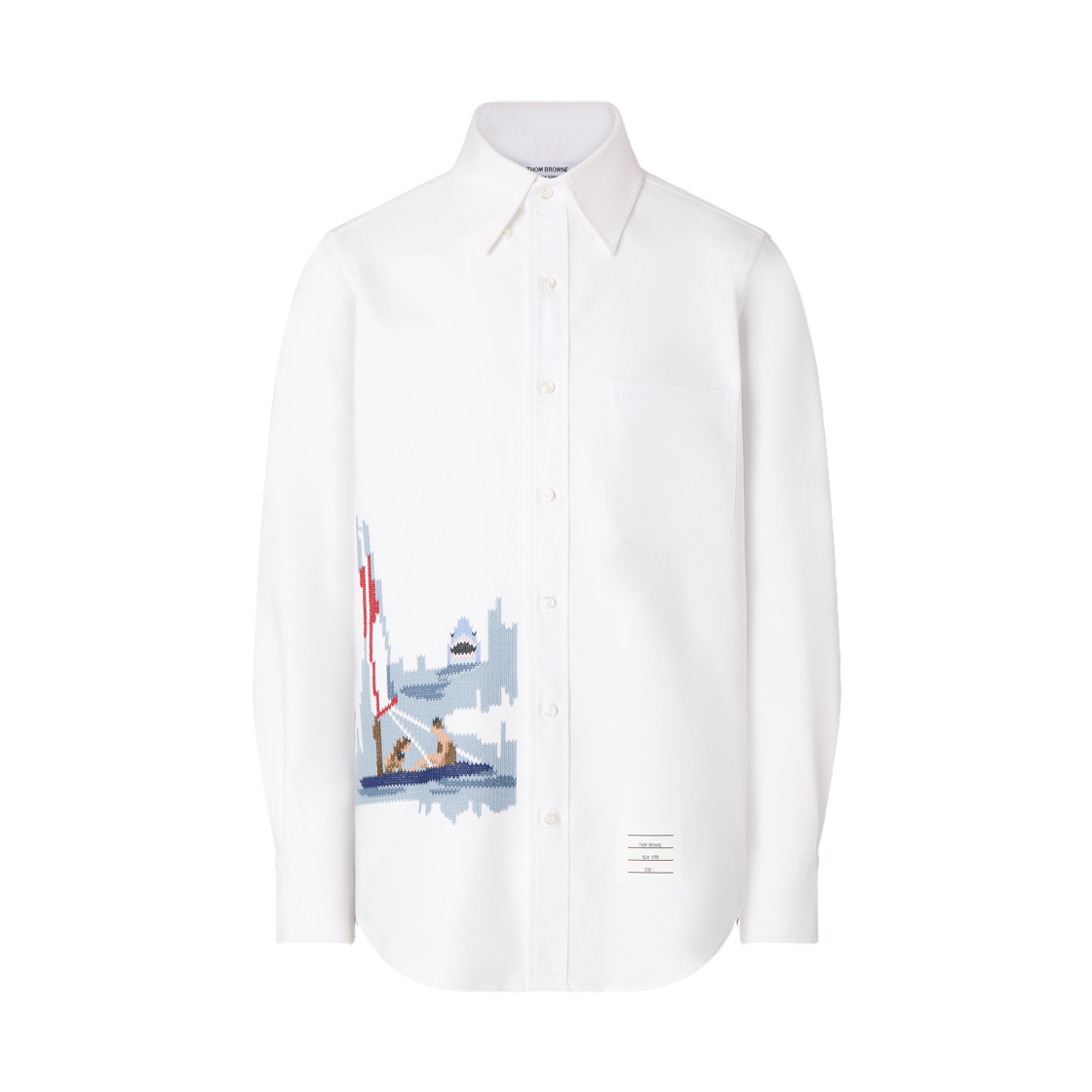 MWL272E-E1619-100 Thom Browne Scenic Sailboat and Shark Oxford Shirt White