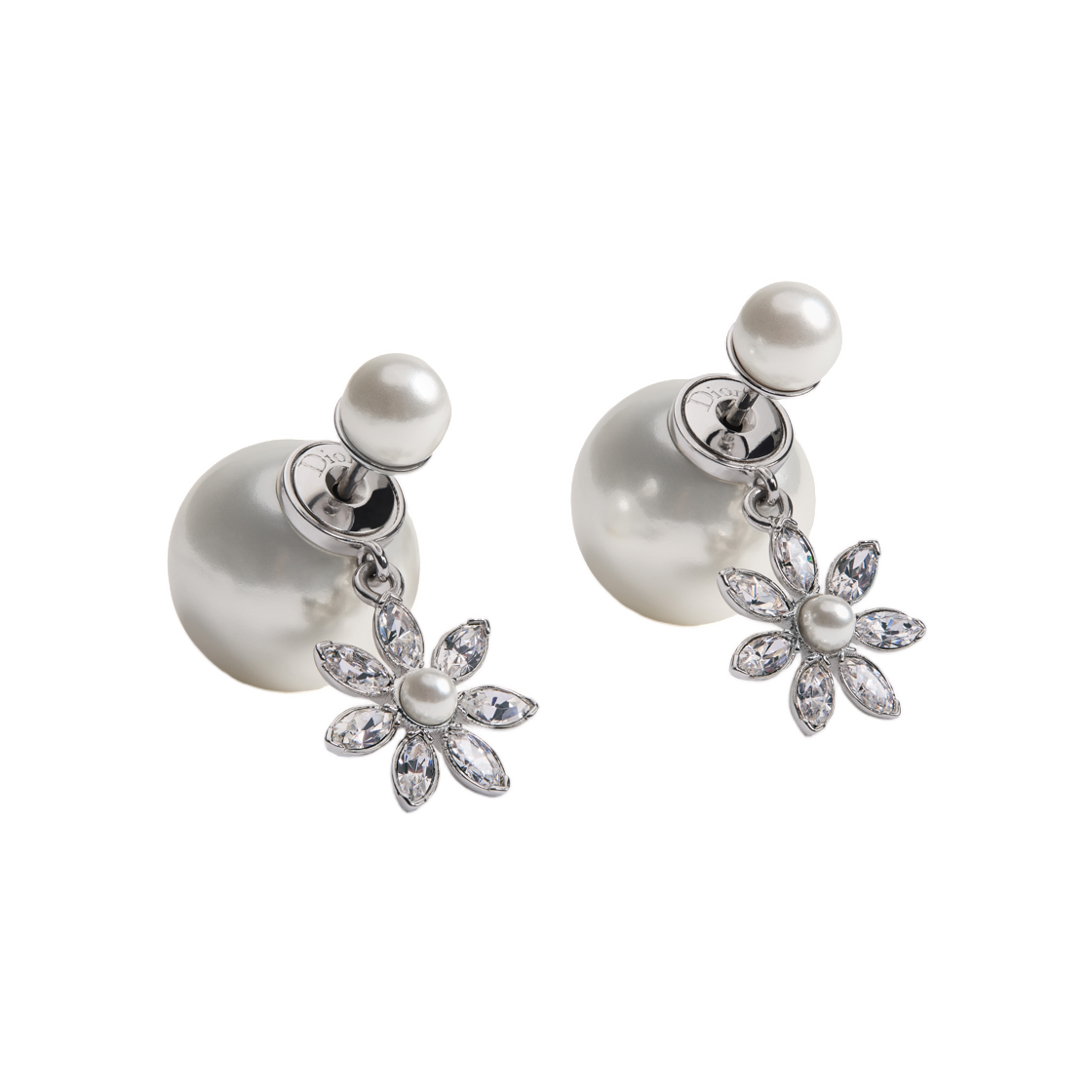 E4886WOMCY-D001 Dior Tribales Earrings Silver Finish Metal With Resin Pearls And Crystals Silver White