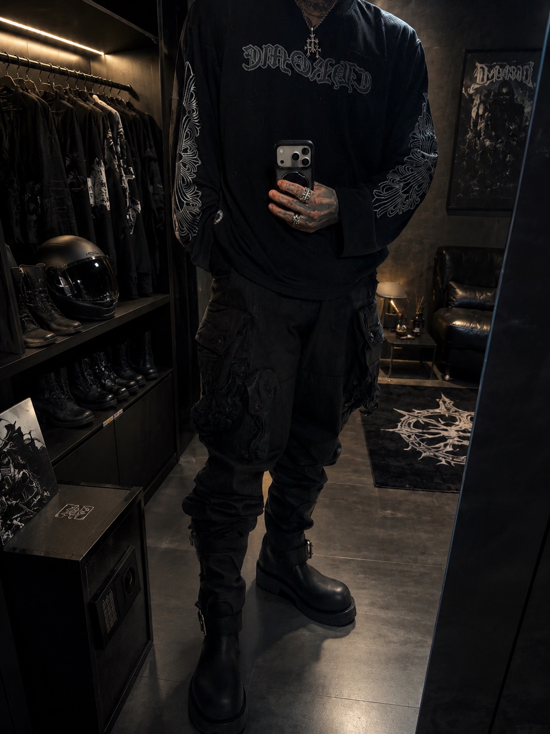 Chrome Hearts Mesh Stadium Long Sleeve Jersey Black, (W) Balenciaga Venom Boot Black 착용 스타일 - 1