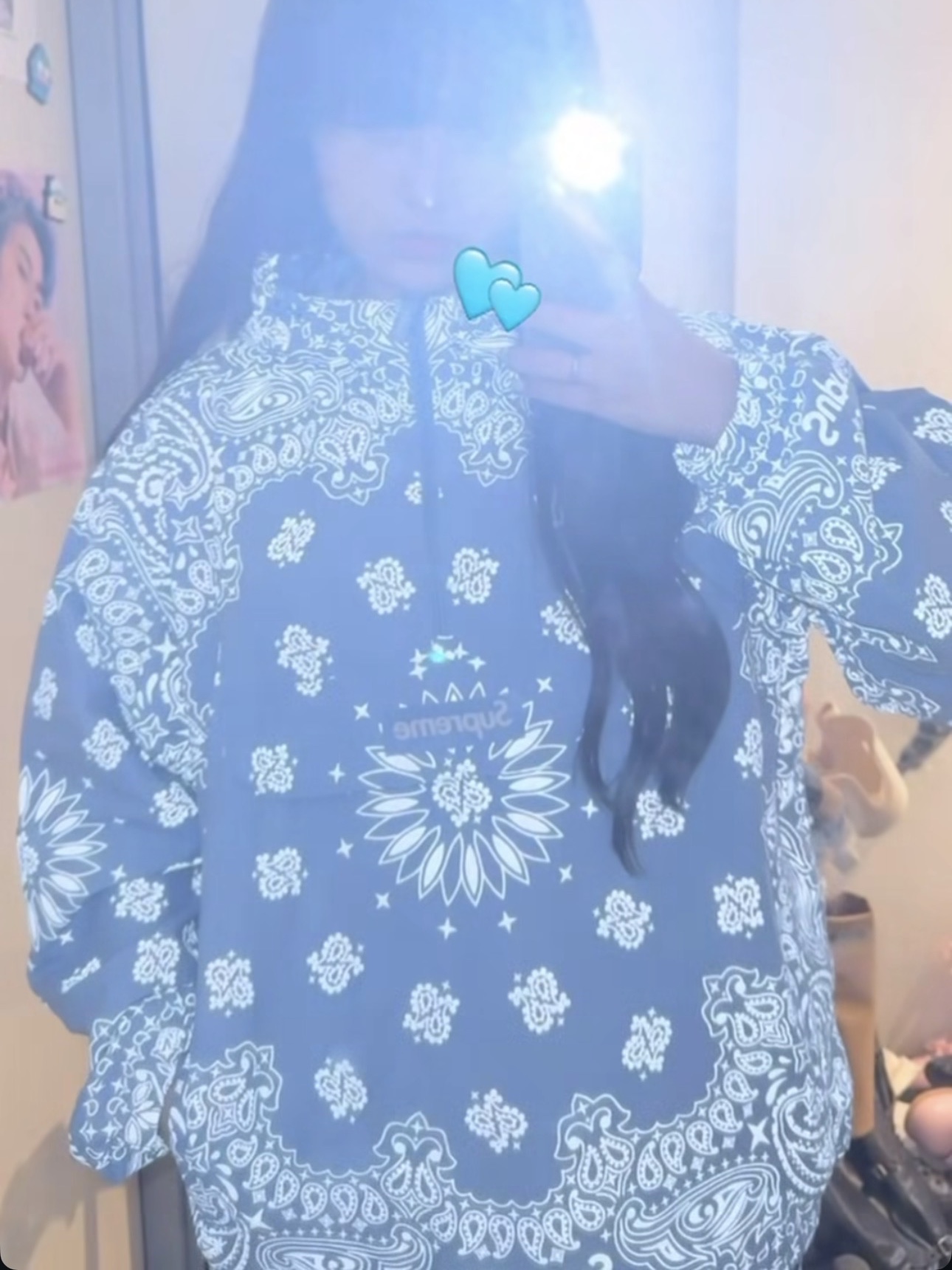 Supreme Reflective Bandana Anorak Light Blue - 26SS 착용 스타일 - 2