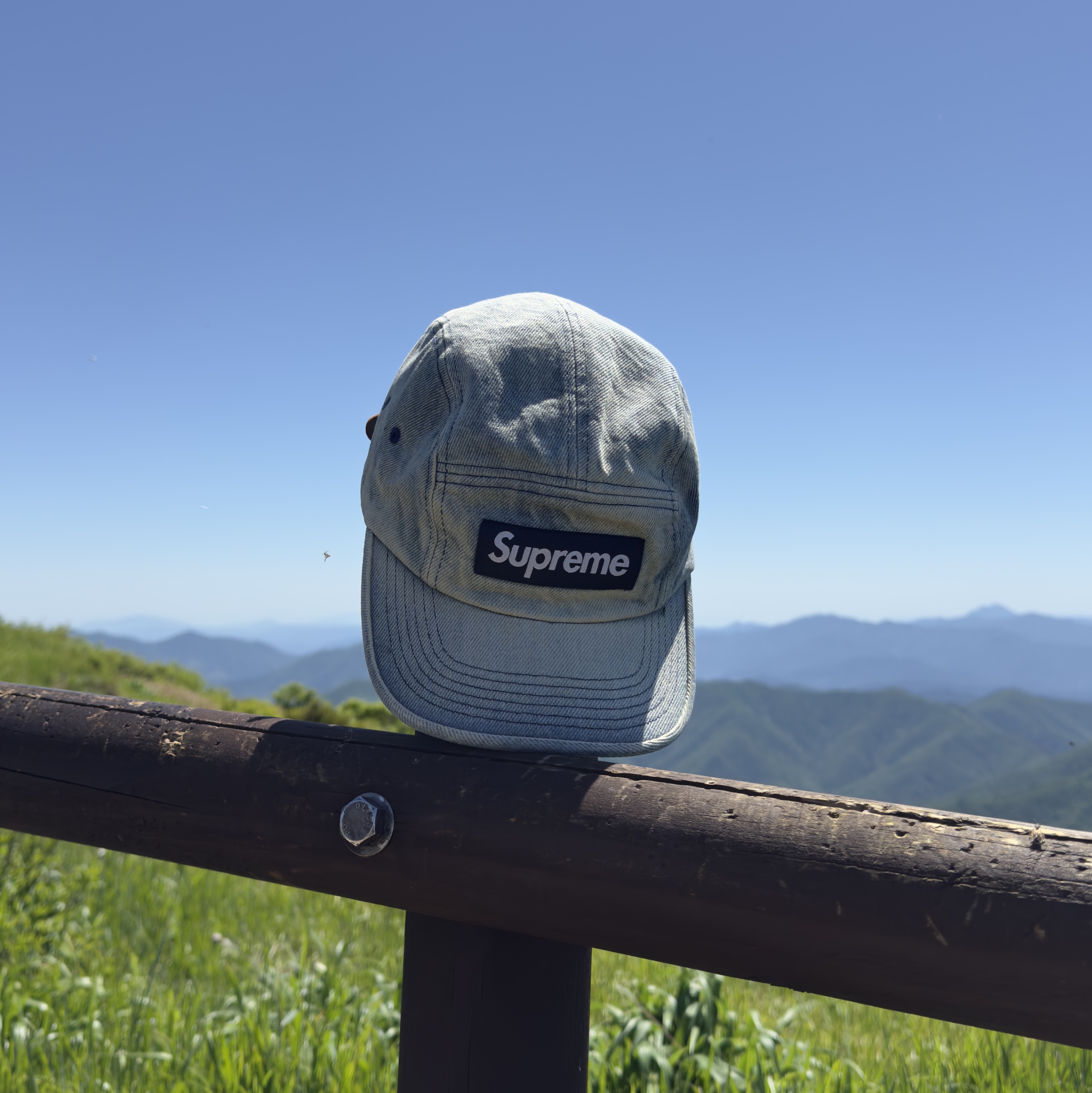 Supreme Washed Chino Twill Camp Cap Dirty Indigo - 24SS 착용 스타일