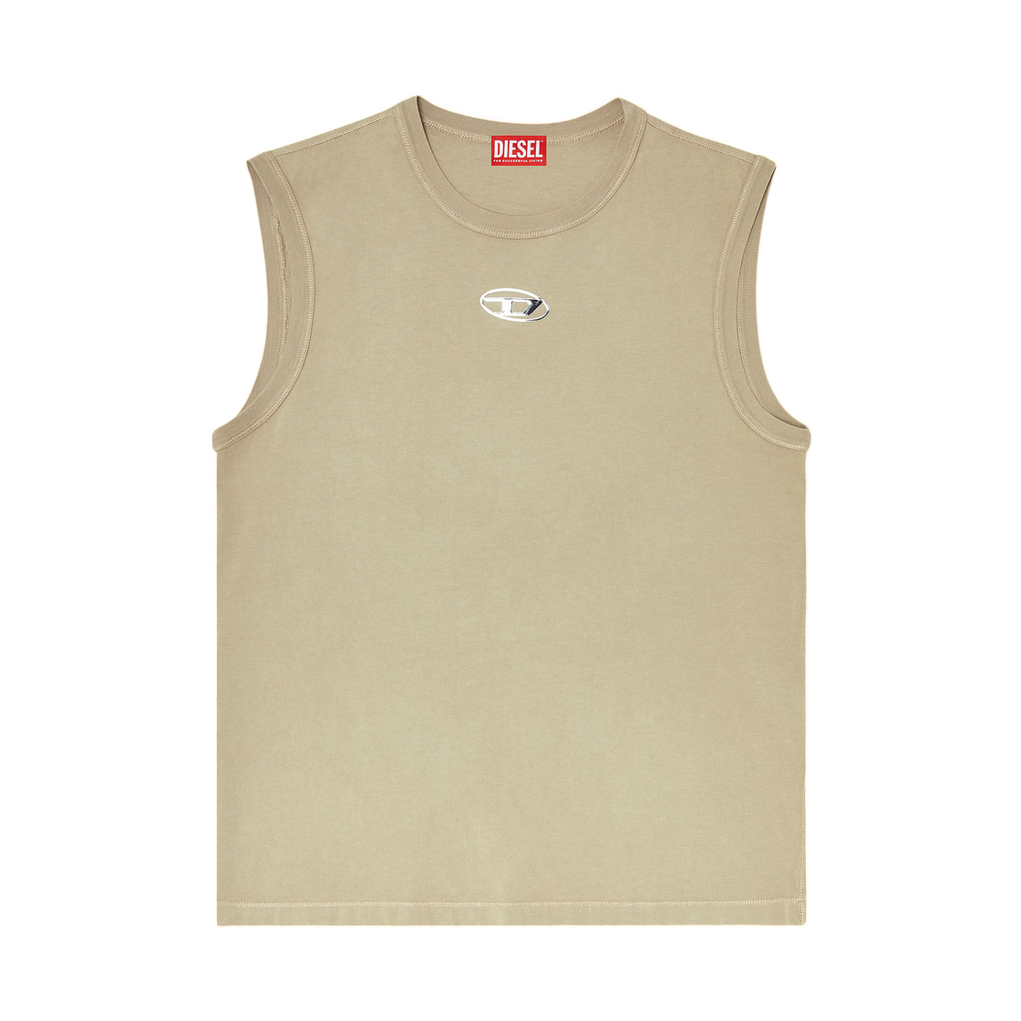 A217430JMBB-5LE Diesel Cotton Tank Top with Metallic Oval D Beige