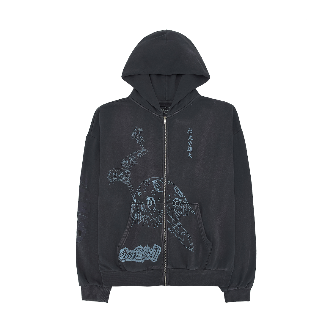 트래비스 스캇 캑터스 잭 × 프라그먼트 × 무라카미 다카시 리본 집 후드 블랙(Travis Scott Cactus Jack x Fragment x Takashi Murakami Reborn Zip Hoodie Black)
