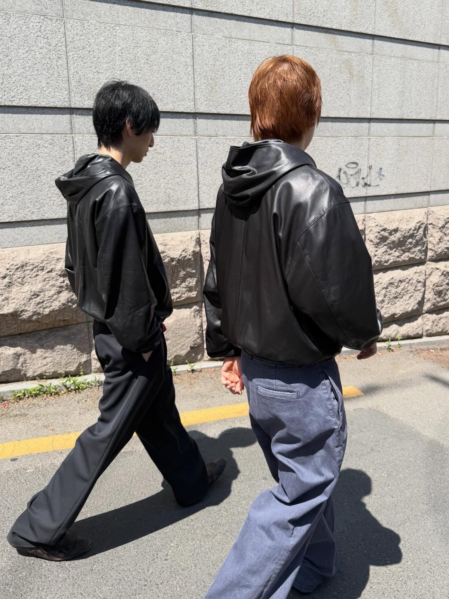 Amomento Lamb Skin Leather Hood Jumper Black - 26SS 착용 스타일 - 1