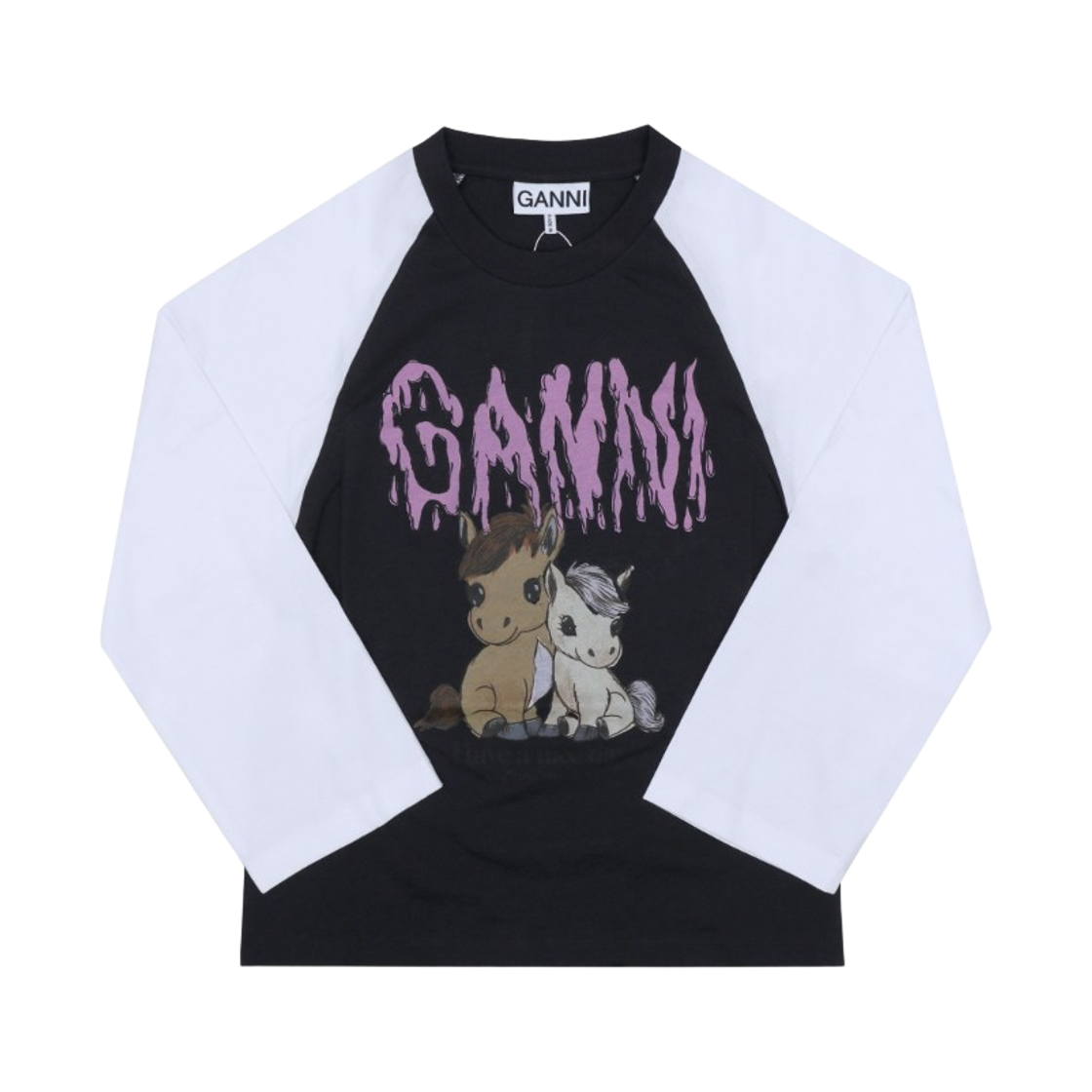 A1050054-252 (W) Ganni Pony Logo Raglan Long Sleeve T-Shirt Phantom White