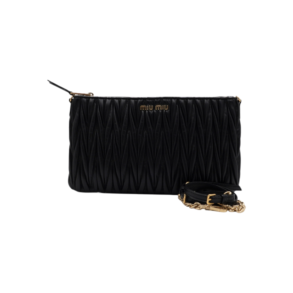 ITHRHOJNRUUI Miu Miu Black Matelasse Clutch Gold Chain Shoulder Strap