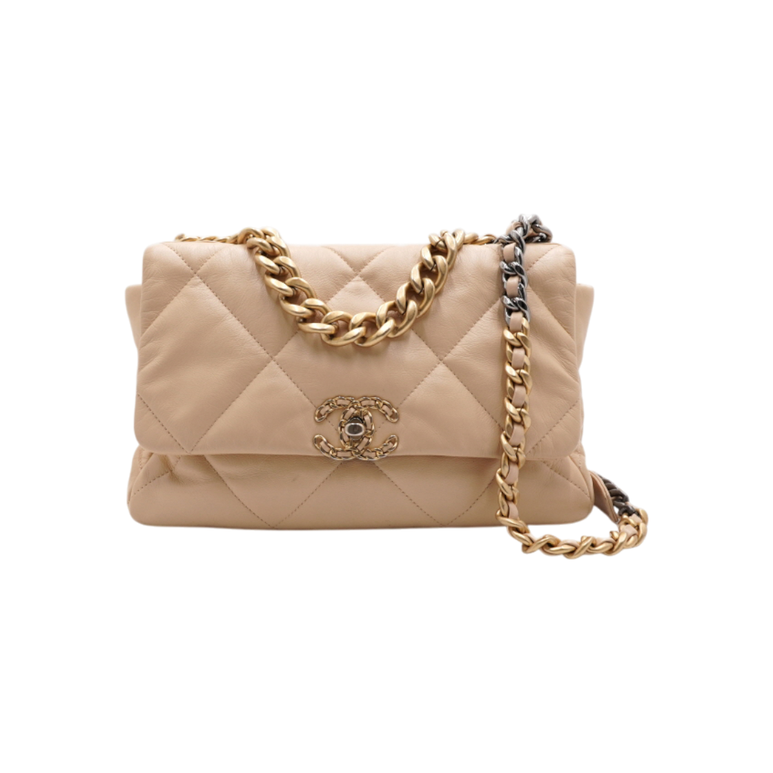 ITVHDFO72AOV Chanel 19 Beige Large Flap Chain Shoulder Bag