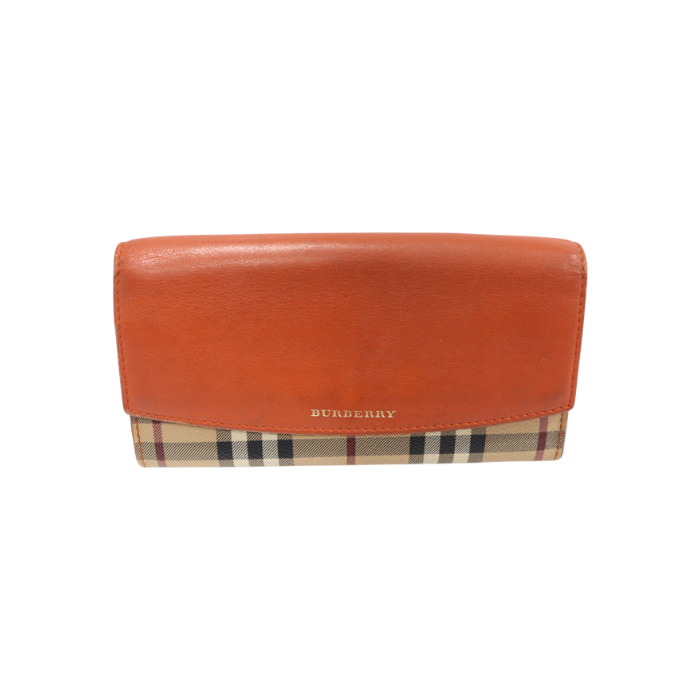 IT3MKHOUJFA3 Burberry Orange Calfskin Haymarket Check Continental Wallet
