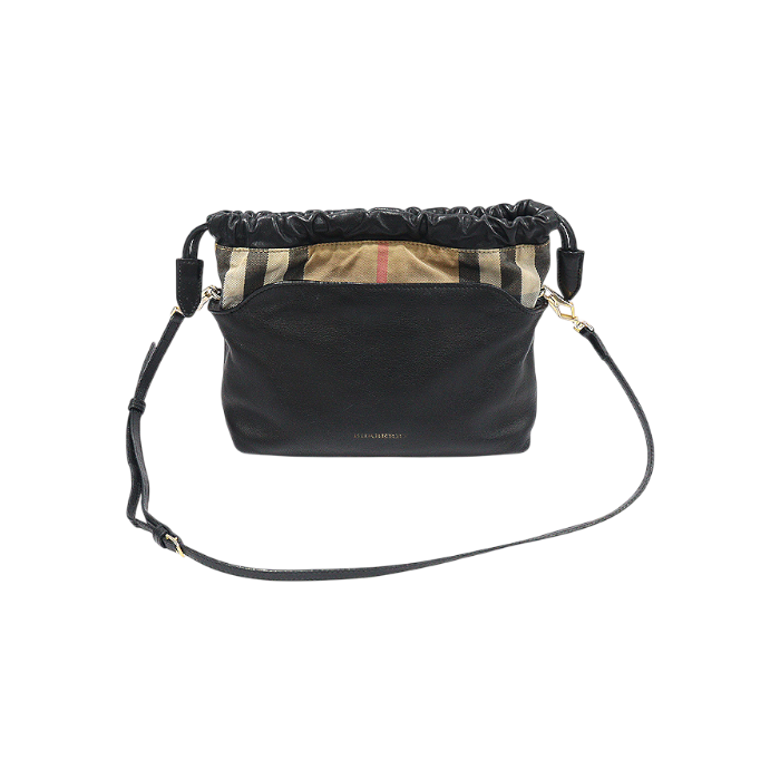 ITW62QI4I747 Burberry Black Leather House Check Little Crush Clutch Crossbody Bag