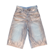 (W) Acne Studios Glitter Denim Shorts Rose Copper Light Blue
