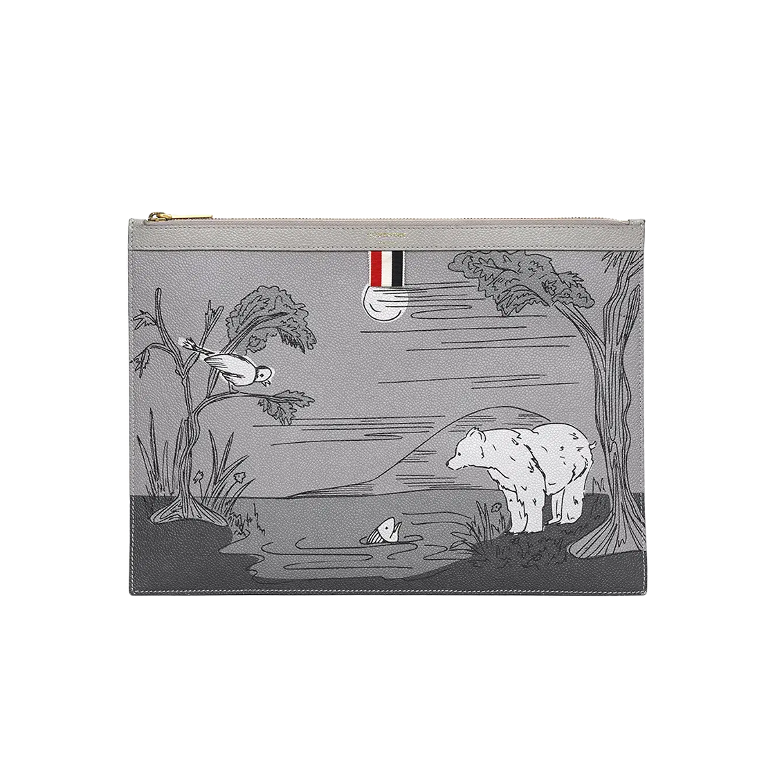 ITU3O9KL54AO Thom Browne Caviar Leather Story Scene Clutch