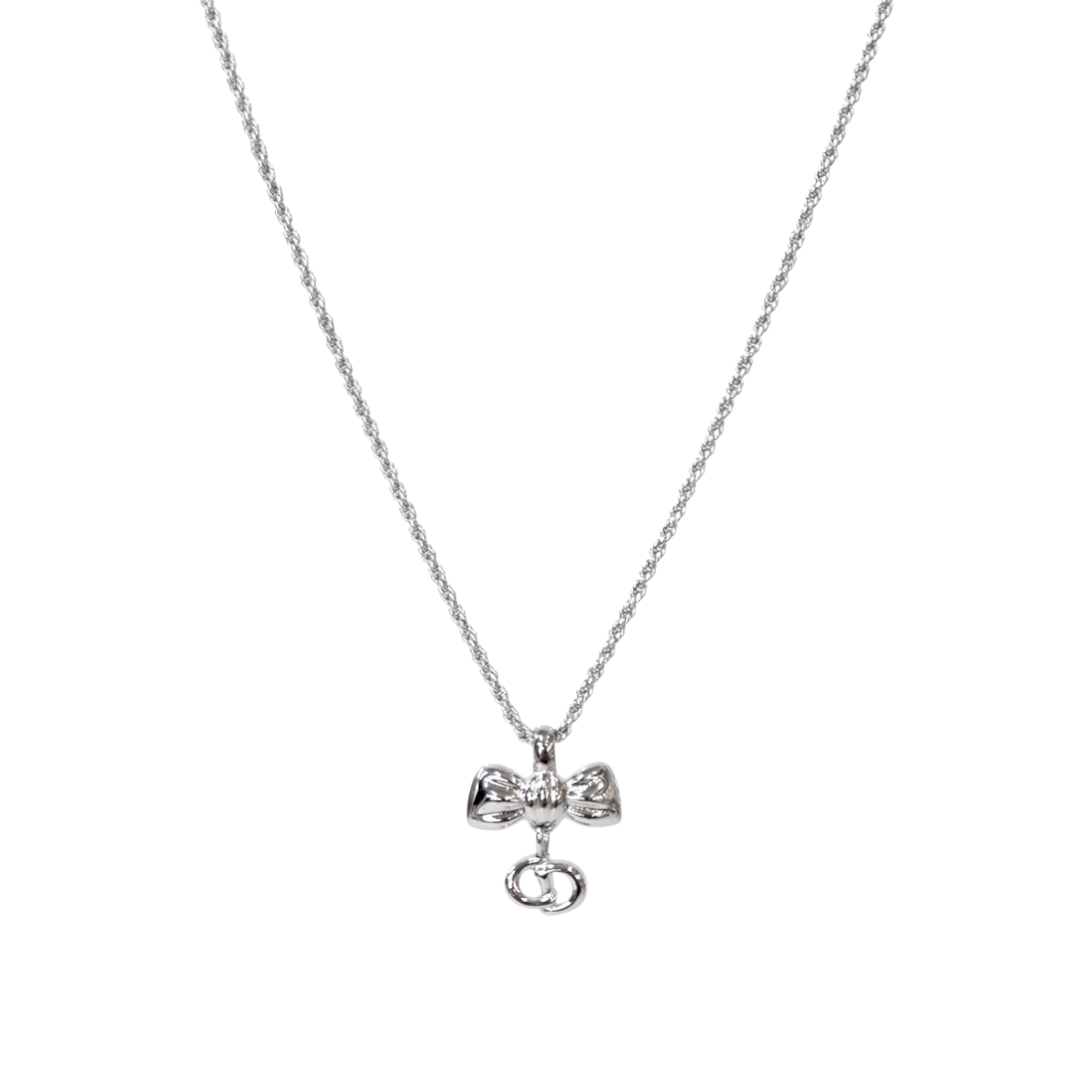 ITAUAOJRUA62 Dior Ribbon CD Silver Necklace A-B58796