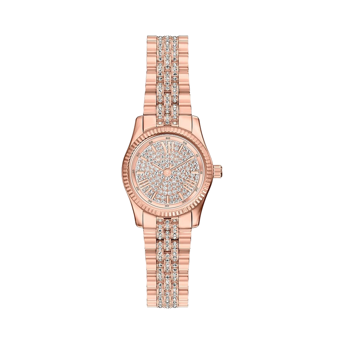 (W) 마이클 코어스 쁘띠 렉싱턴 파베 쿼츠 쓰리핸드 26mm 로즈 골드 톤 워치((W) Michael Kors Petite Lexington Pave Quartz Three-Hand 26mm Rose Gold Tone Watch)