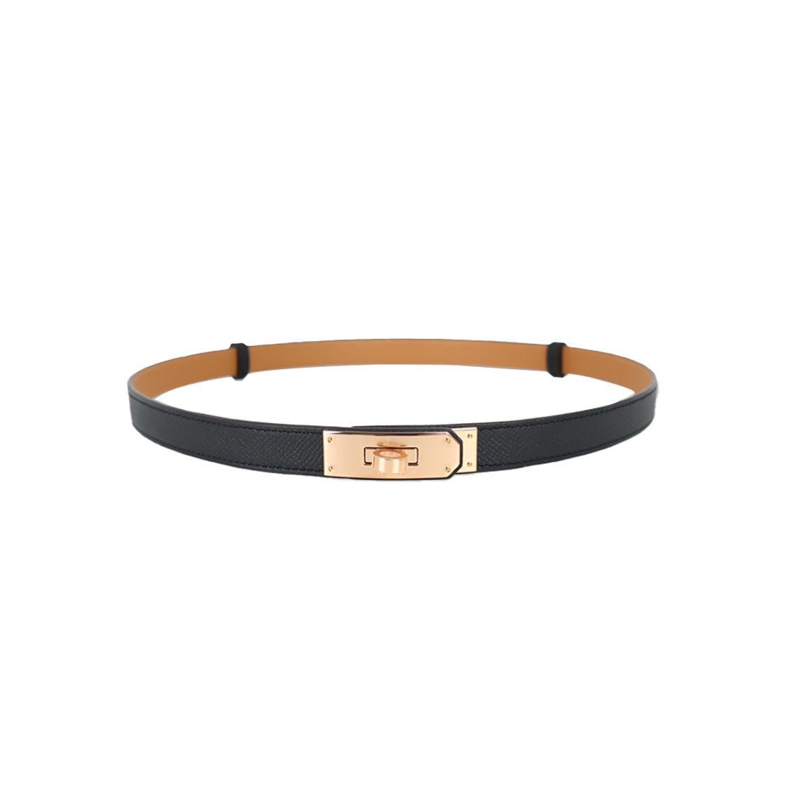 ITR2OIGWREI5 Hermes Kelly 18 Epsom Black Rose Gold Belt H069853CD89