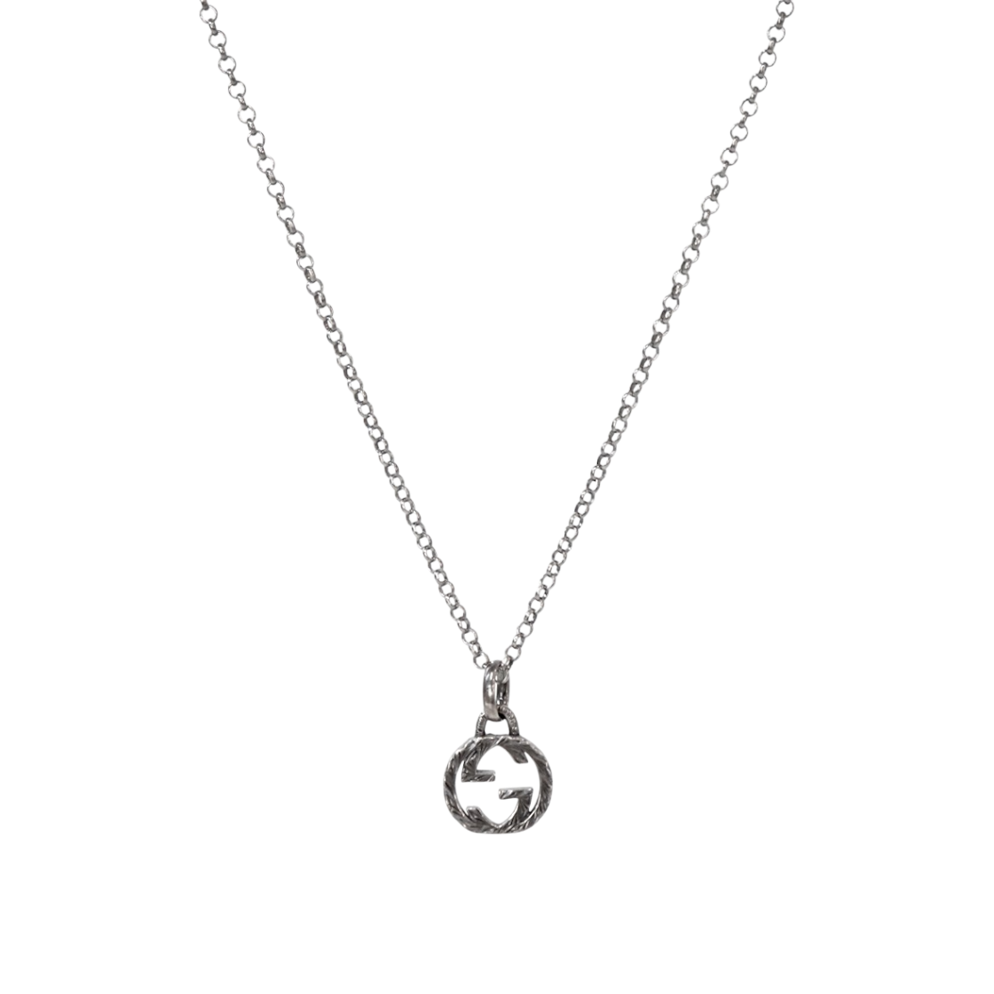 ITBWJLAB6D9F Gucci Black Interlocking G Silver Necklace A-B58454