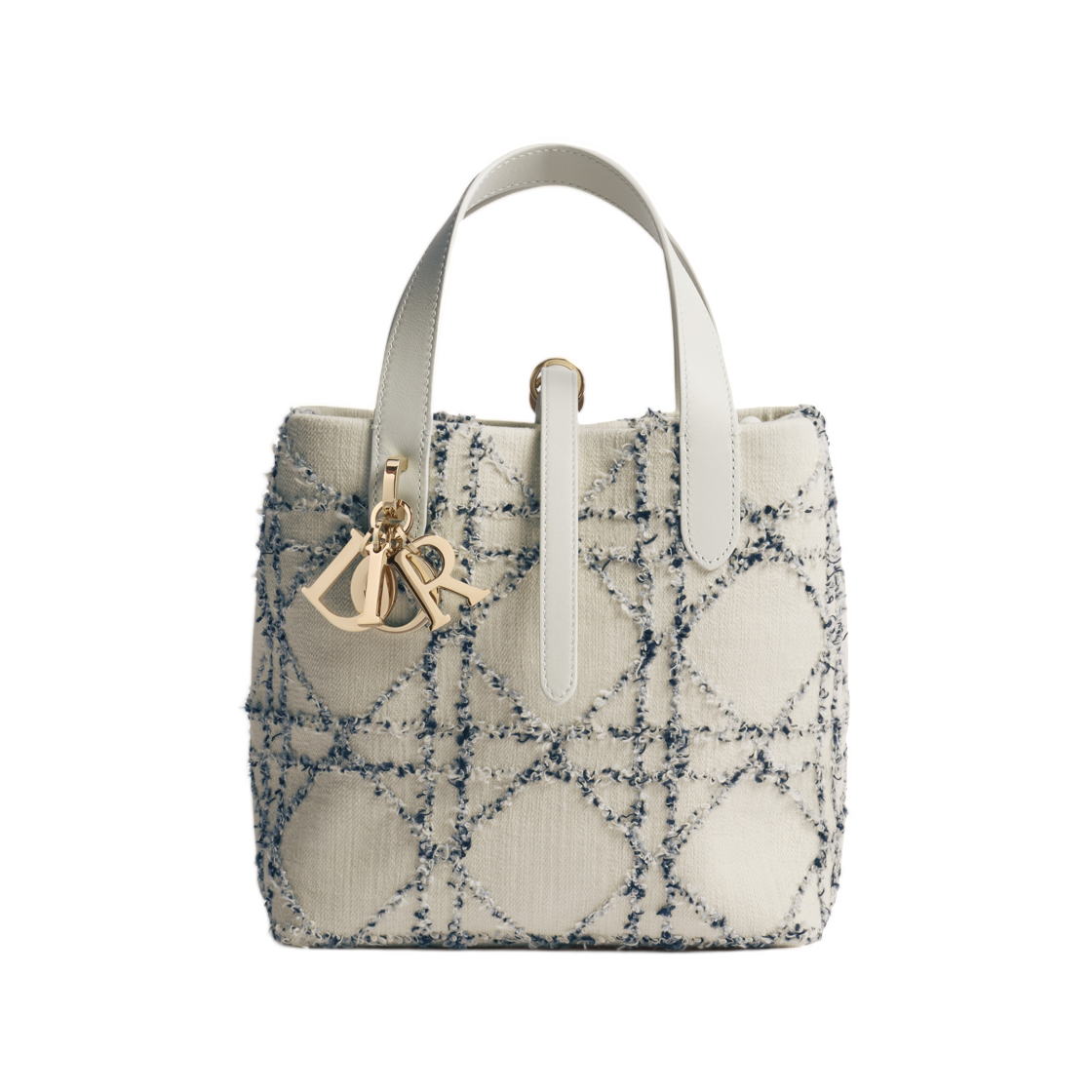 M2870ODKD-M67I Dior Toujours Vertical Tote Small Macrocannage Cotton Boucle Beige Blue