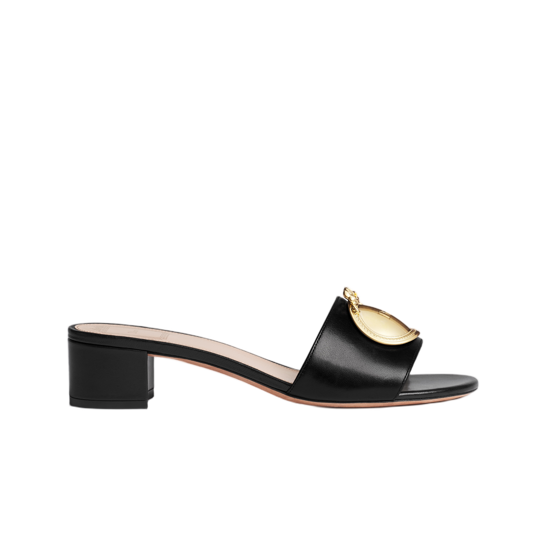 KCO695LAB-S900 Dior Medallion Buckle Heeled Slide Lambskin Black