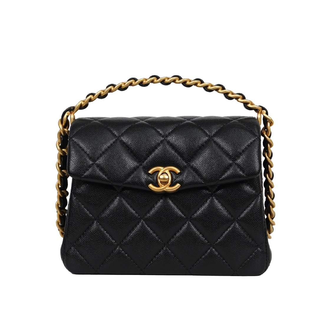 ITDO8U2VV3Q2 Chanel Caviar Top Handle Gold Chain Flap Bag