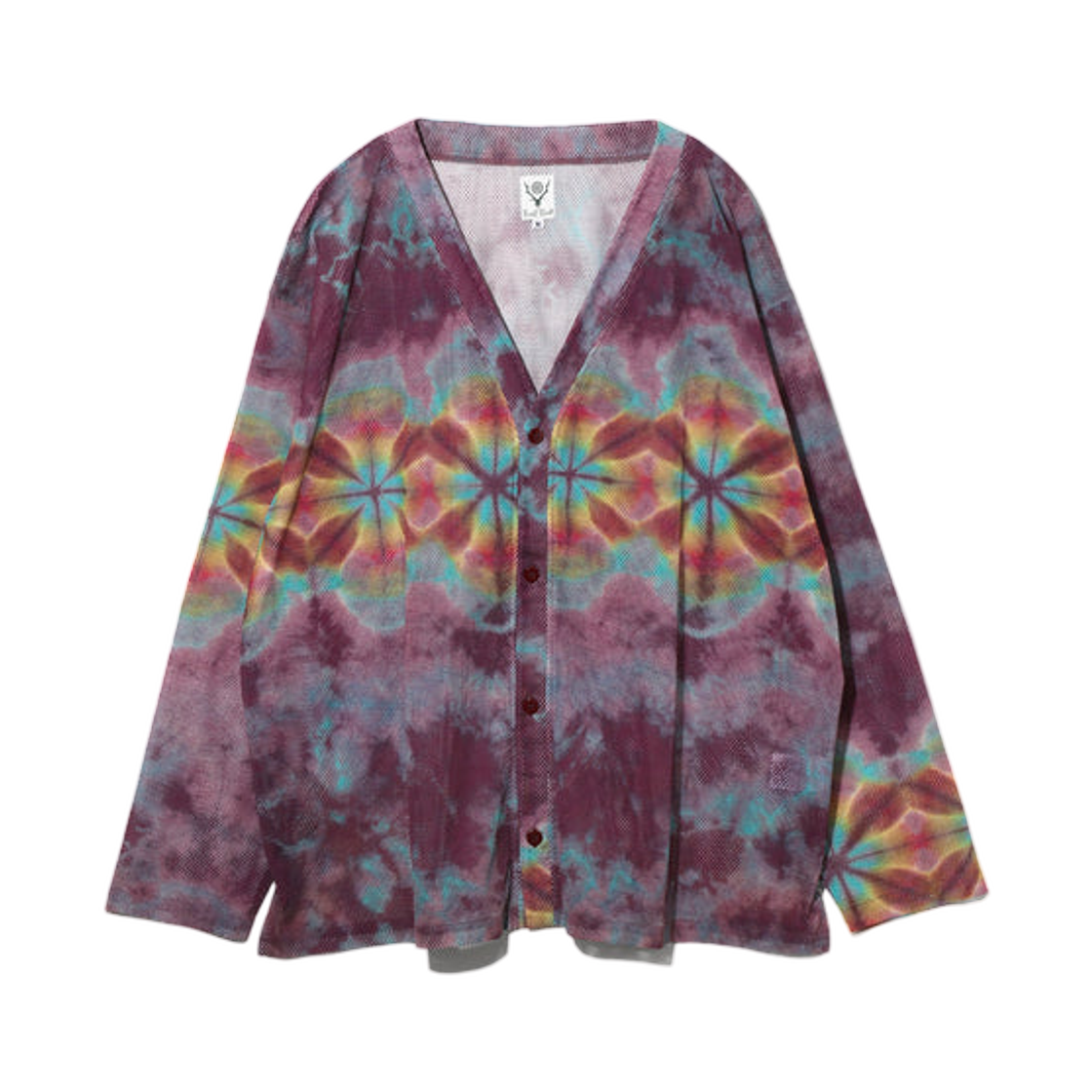 사우스2 웨스트8 롱슬리브 브이넥 가디건 니트 메쉬 타이 다이 퍼플(South2 West8 Long Sleeve Vneck Cardigan Knit Mesh Tie Dye Purple)