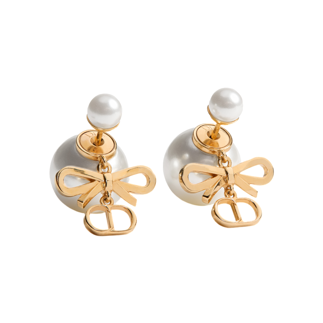 E4828WOMRS-D301 Dior Tribales Earrings Silver Finish Metal & Resin Pearl Gold White