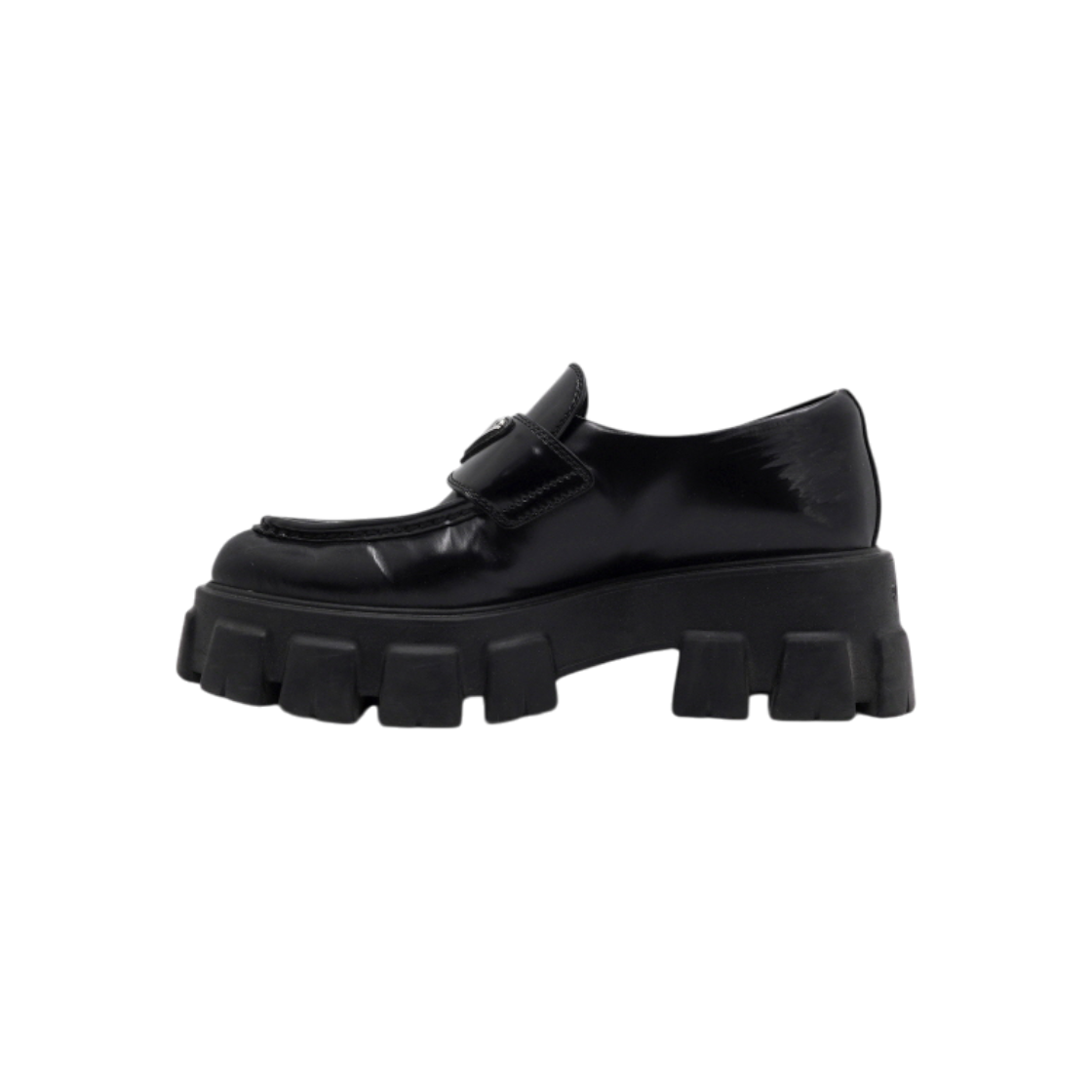 프라다 1D663M 블랙 브러쉬드 은장 로고 레더 여성 로퍼aa64279(Prada Black Brushed Leather Logo Loafers) - 1