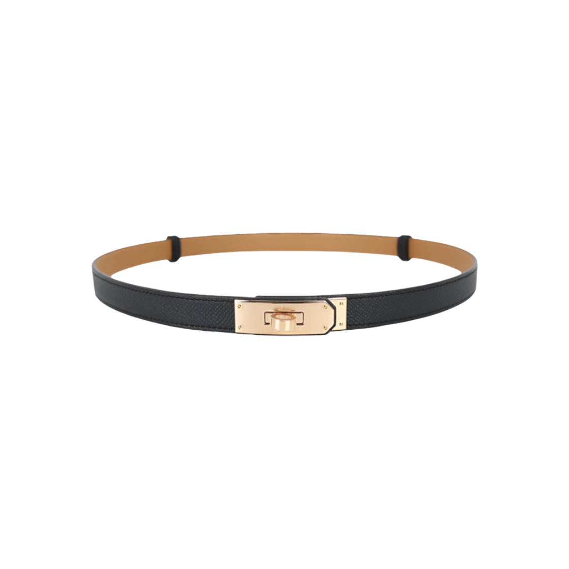 ITNUNM7FDGEJ Hermes Kelly 18 Epsom Black Rose Gold Belt H069853CD89
