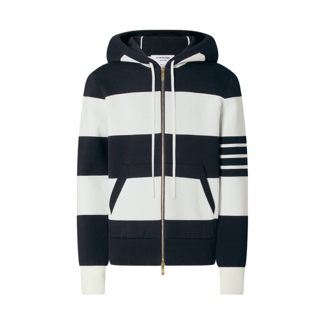 MKT025A-Y3004-415 Thom Browne Hector 4-Bar Rugby Zip Up Hoodie Navy