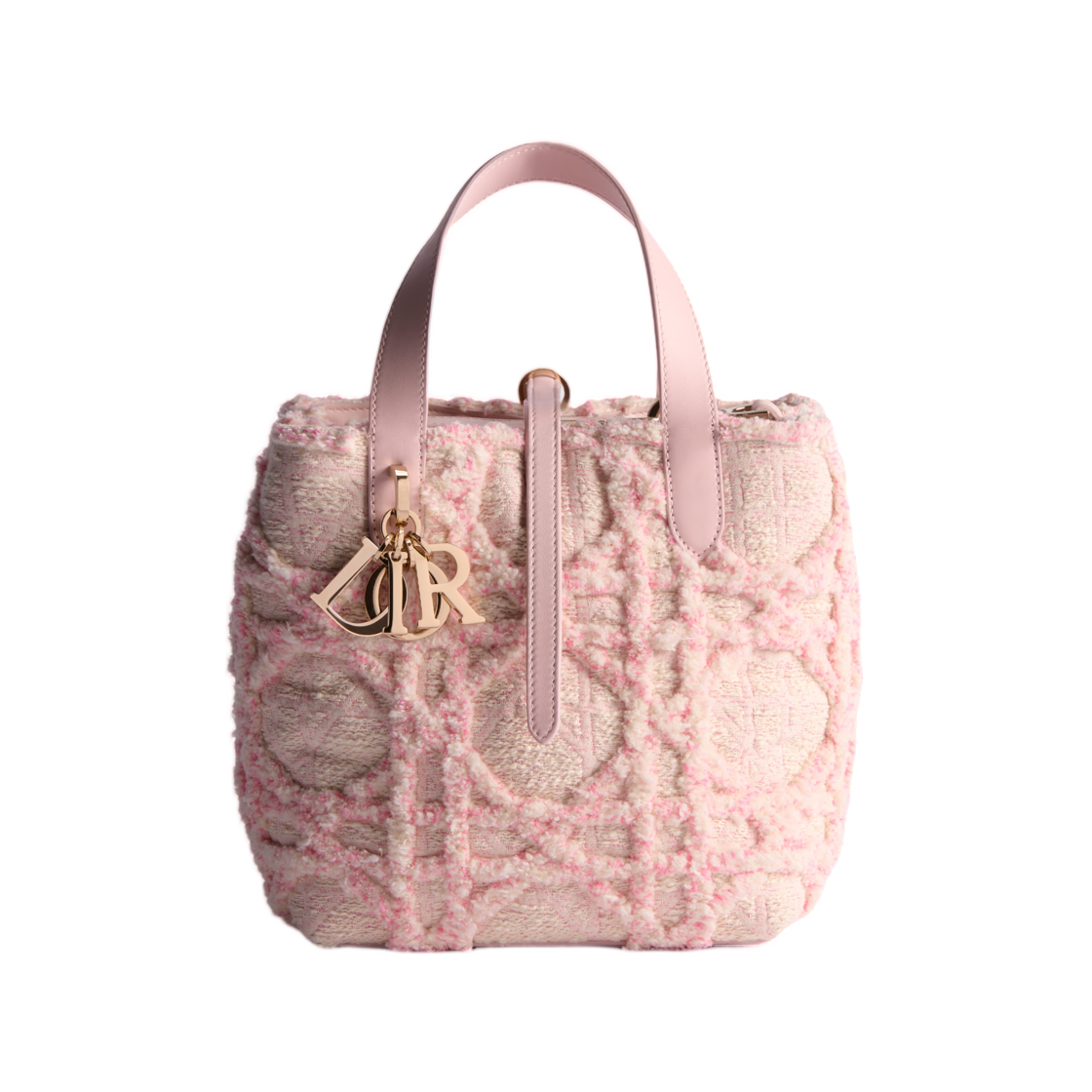 M2870OQJN-M19I Dior Toujours Vertical Tote Small Fluffy Cannage Fabric Pale Pink Latte