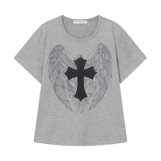 SLOW RECORD HOUSE Cross Wing T-Shirt Grey