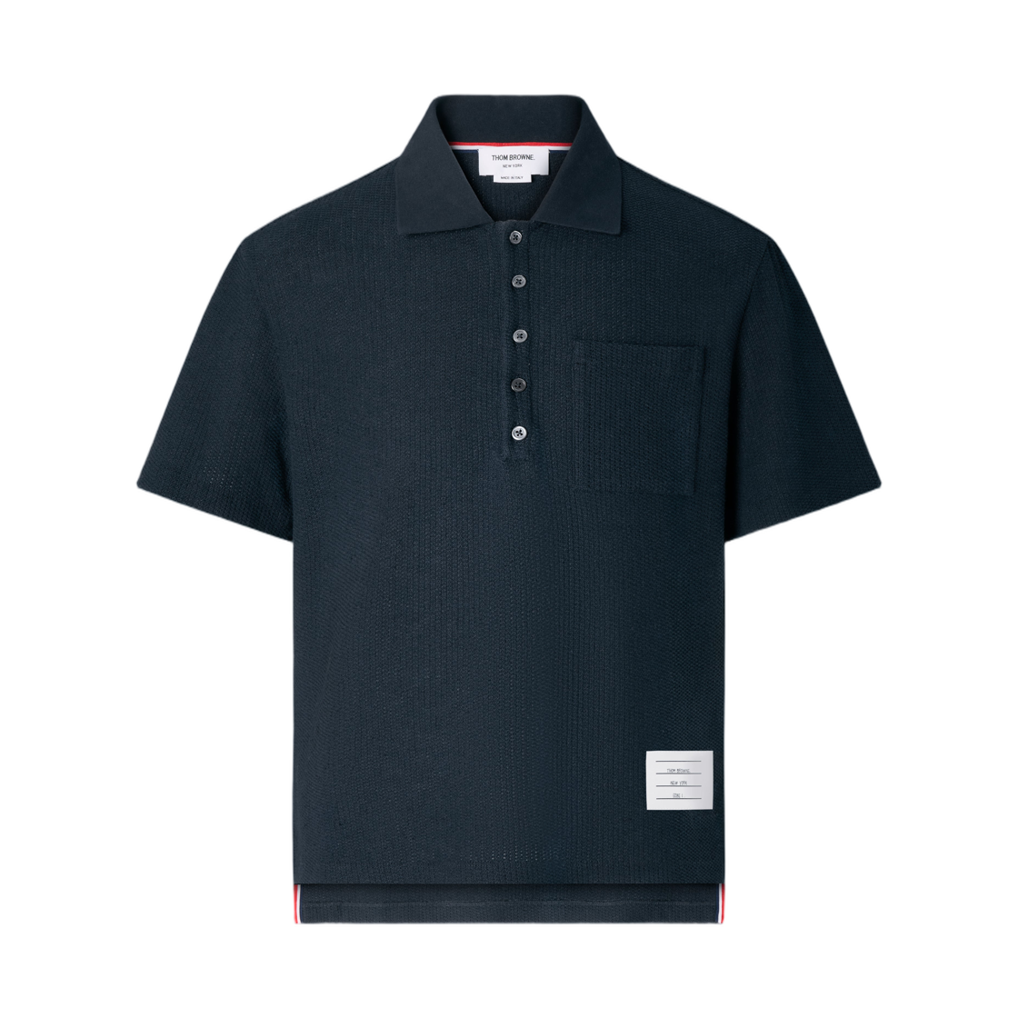 MJP248A-J0264-415 Thom Browne Textured Cotton Linen Polo Navy